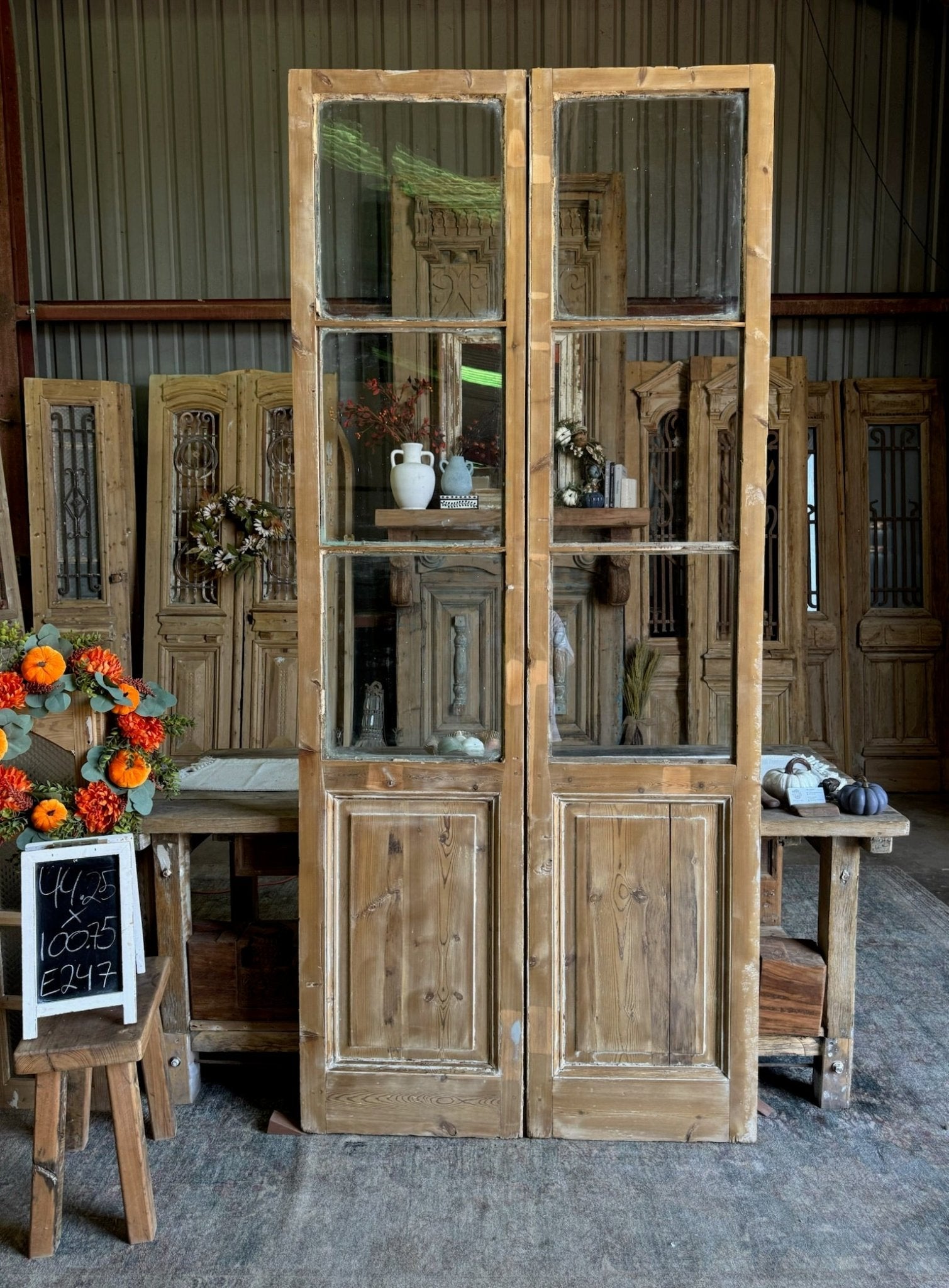 3 Lite Antique Glass French Doors - 44.25x100.75 E247 - Magnolia Antique Door Co.