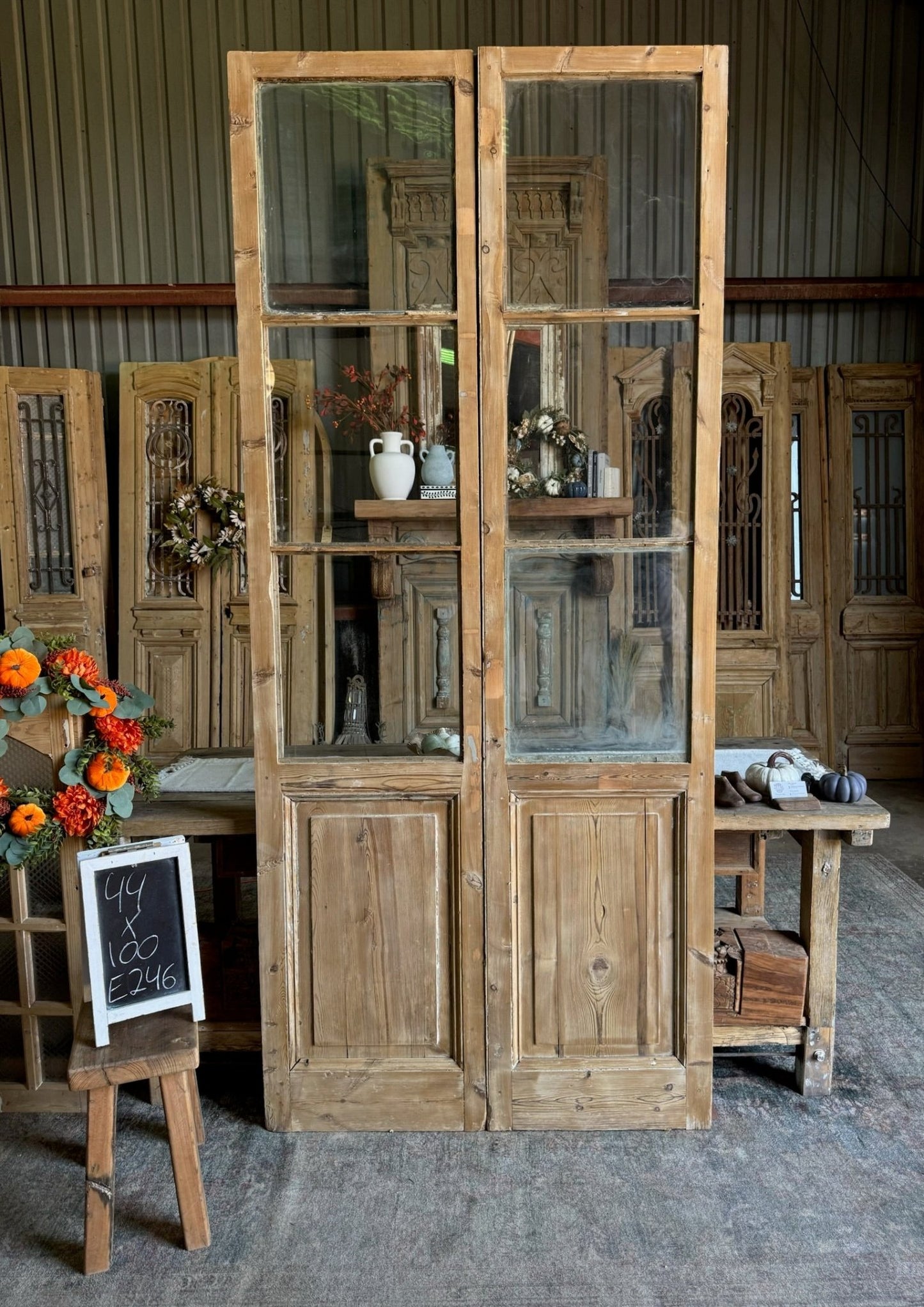 3 Lite Antique Glass French Doors - 44x100 E246 - Magnolia Antique Door Co.