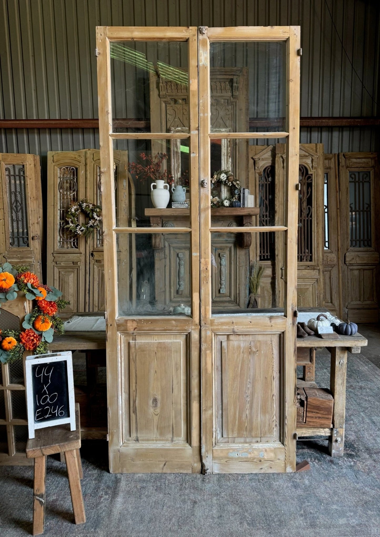 3 Lite Antique Glass French Doors - 44x100 E246 - Magnolia Antique Door Co.