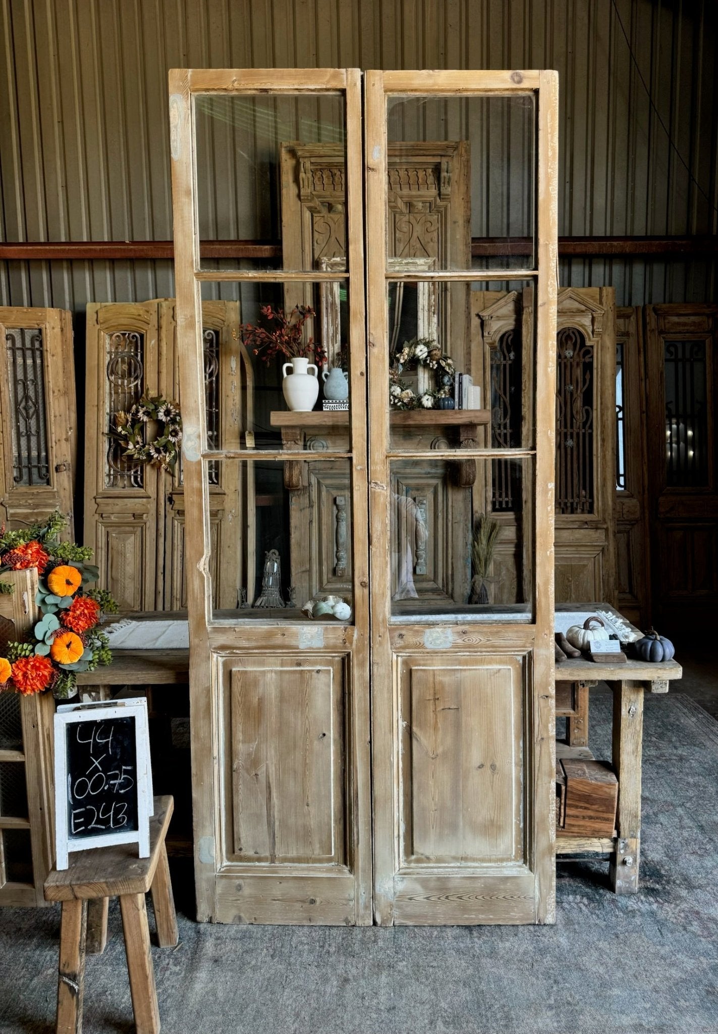 3 Lite Antique Glass French Doors - 44x100.75 E243 - Magnolia Antique Door Co.