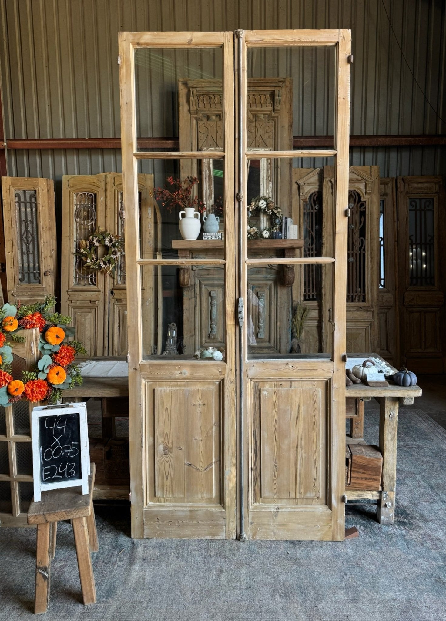 3 Lite Antique Glass French Doors - 44x100.75 E243 - Magnolia Antique Door Co.