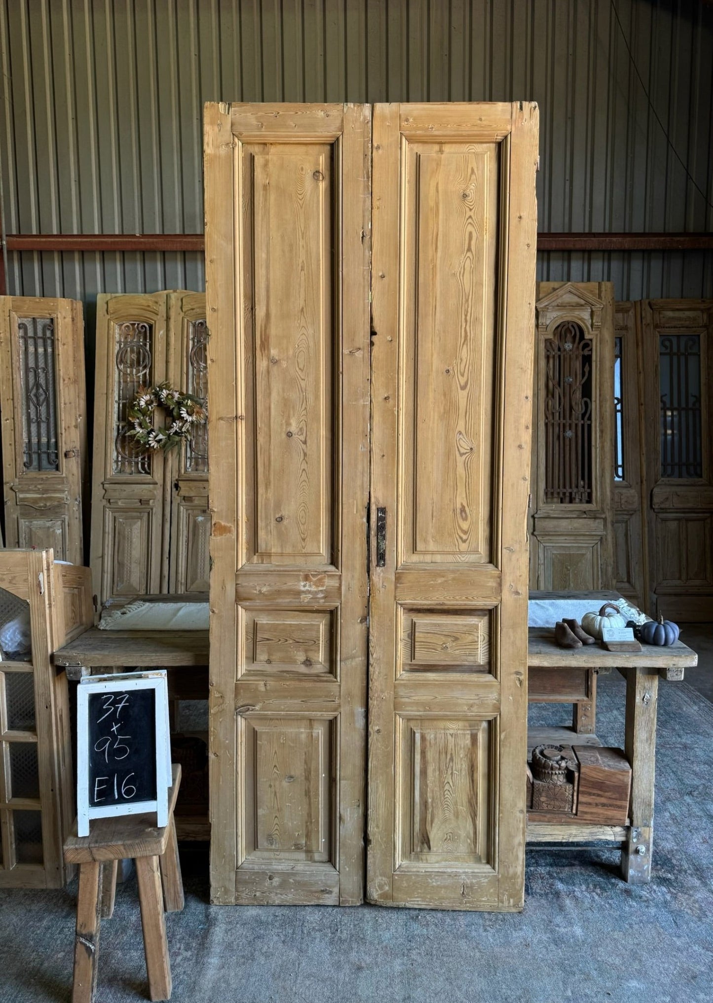 3 Panel Antique French Doors - 37x95 E16 - Magnolia Antique Door Co.