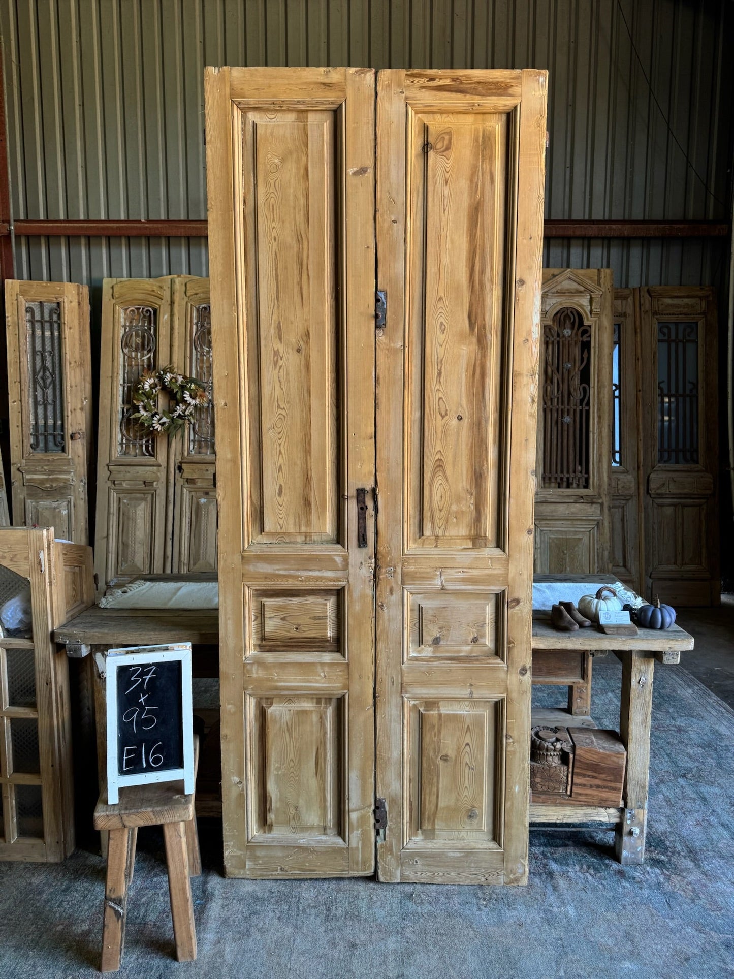 3 Panel Antique French Doors - 37x95 E16 - Magnolia Antique Door Co.