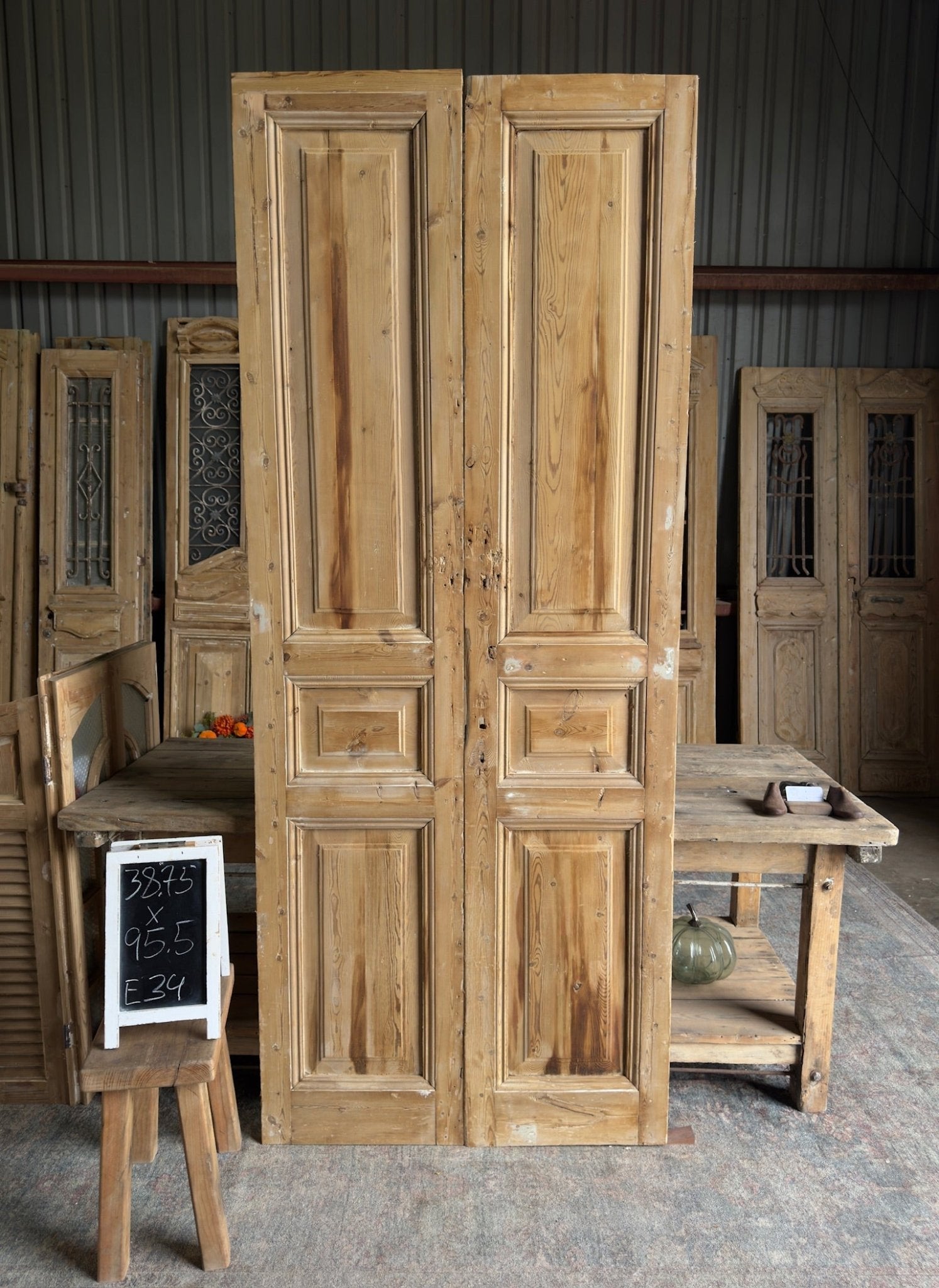 3 Panel Antique French Doors - 38.75x95.5 E34 - Magnolia Antique Door Co.