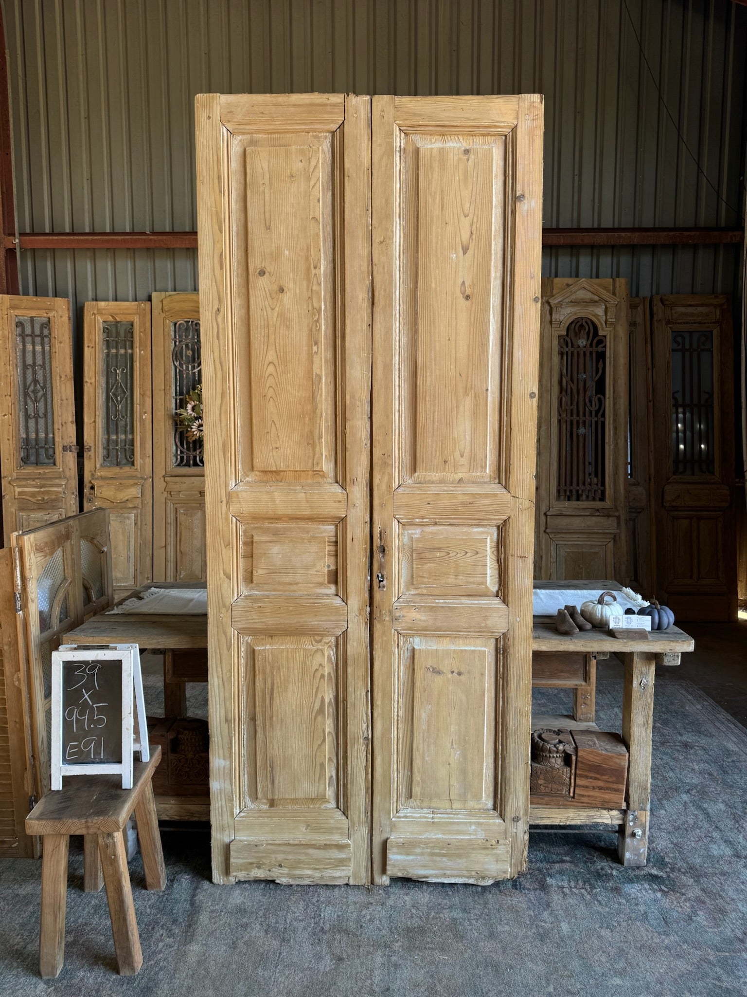 3 Panel Antique French Doors - 39x94.5 E91 - Magnolia Antique Door Co.