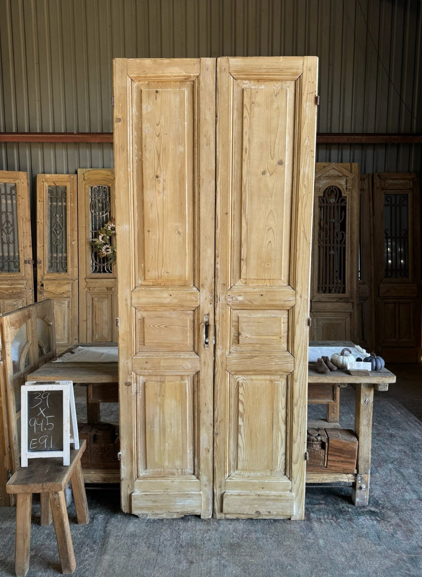 3 Panel Antique French Doors - 39x94.5 E91 - Magnolia Antique Door Co.