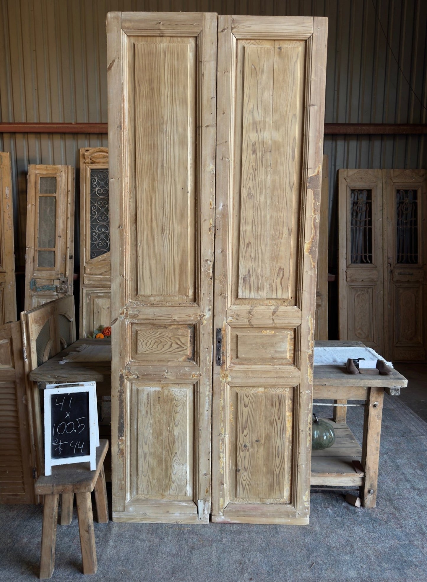 3 Panel Antique French Doors - 41x100.5 F44 - Magnolia Antique Door Co.