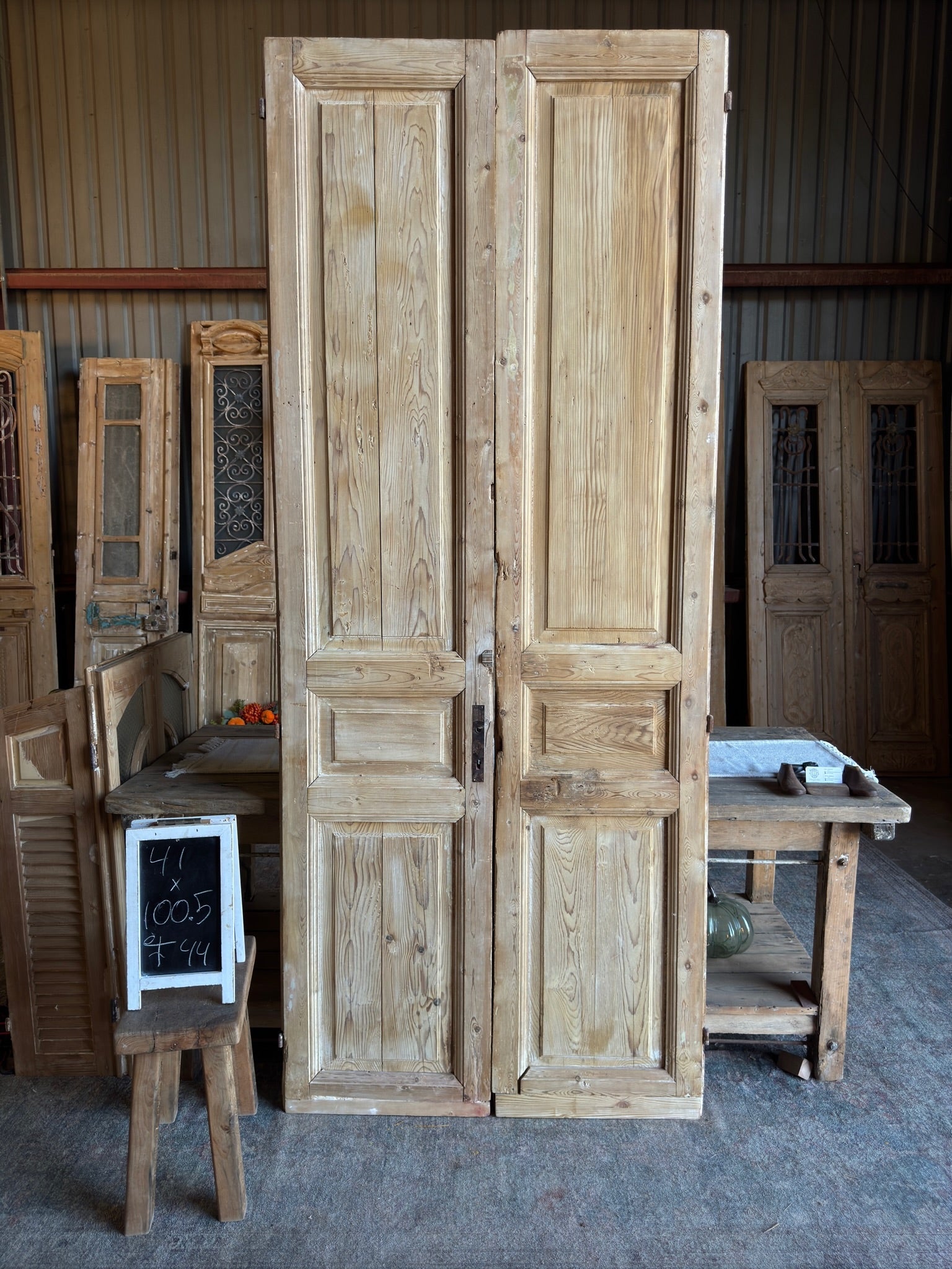 3 Panel Antique French Doors - 41x100.5 F44 - Magnolia Antique Door Co.