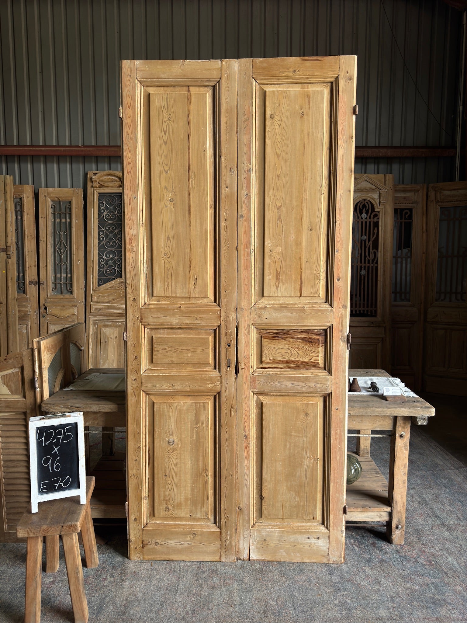 3 Panel Antique French Doors - 42.75x96 E70 - Magnolia Antique Door Co.