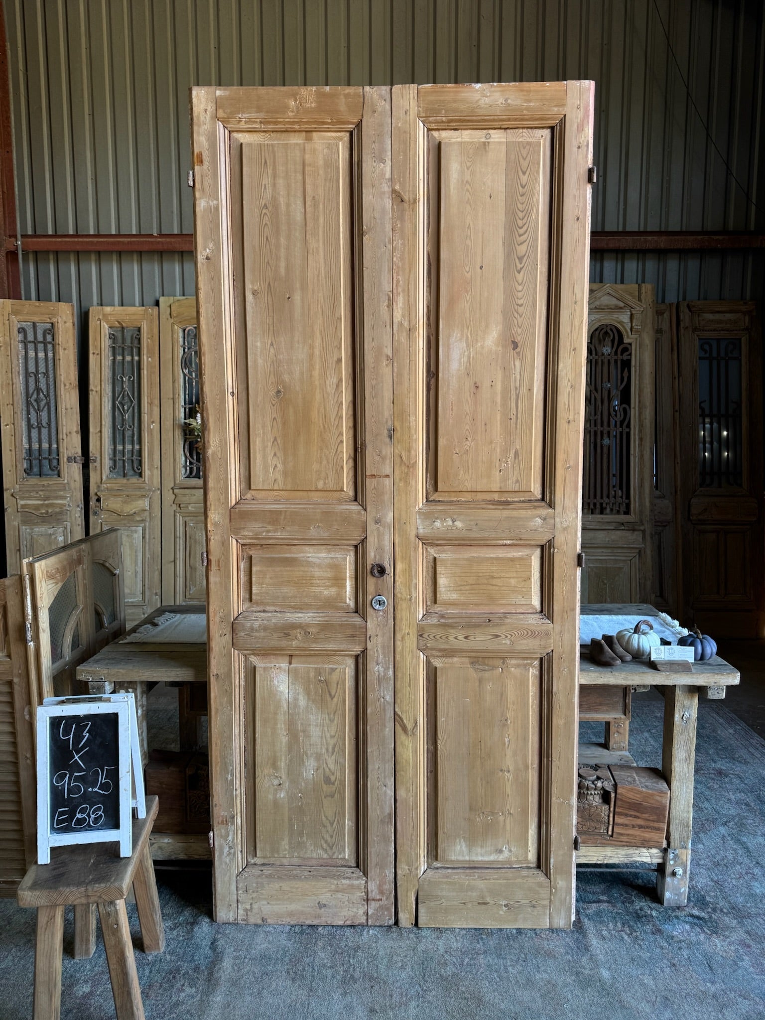 3 Panel Antique French Doors - 43x95.25 E88 - Magnolia Antique Door Co.