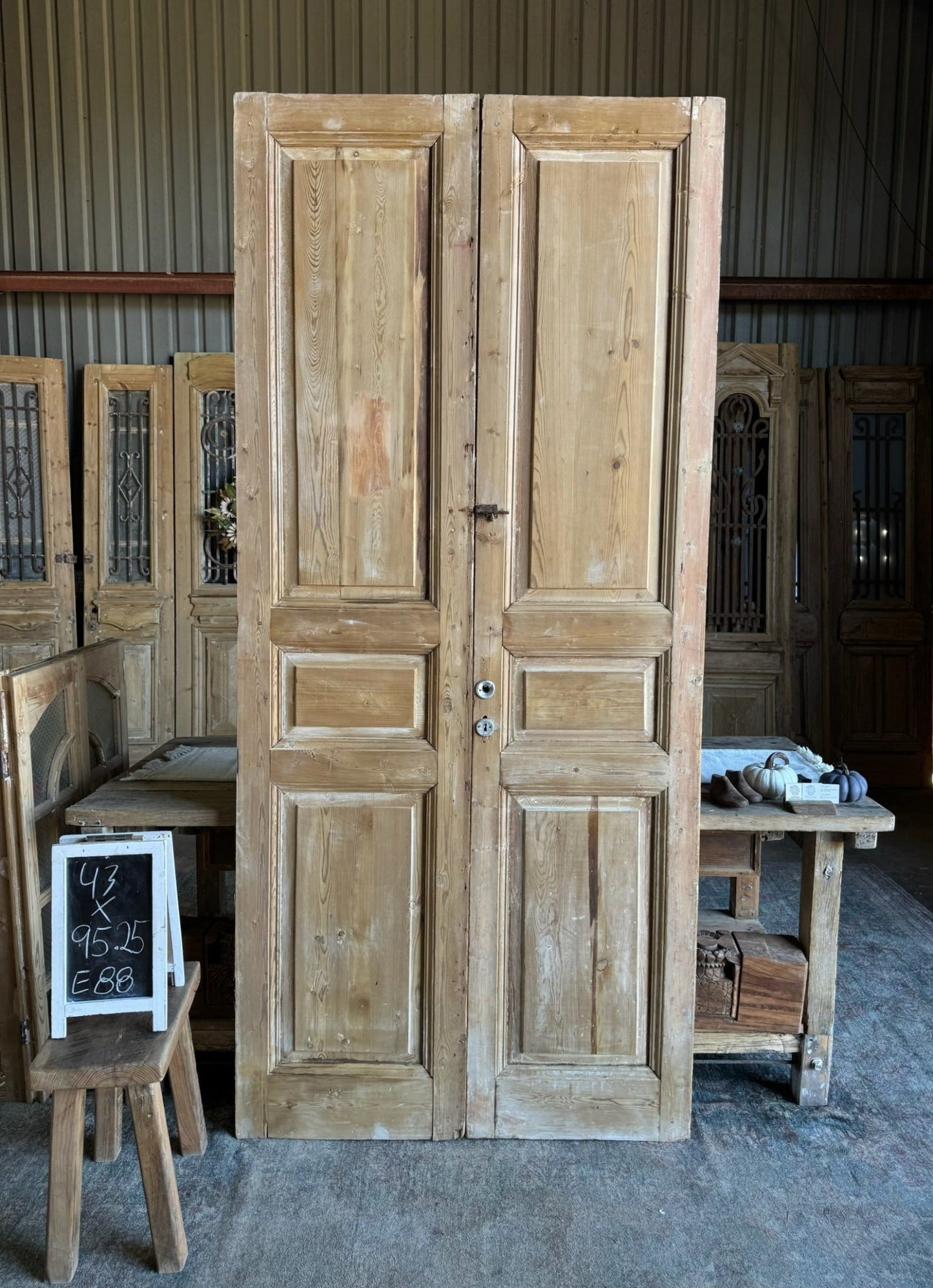 3 Panel Antique French Doors - 43x95.25 E88 - Magnolia Antique Door Co.