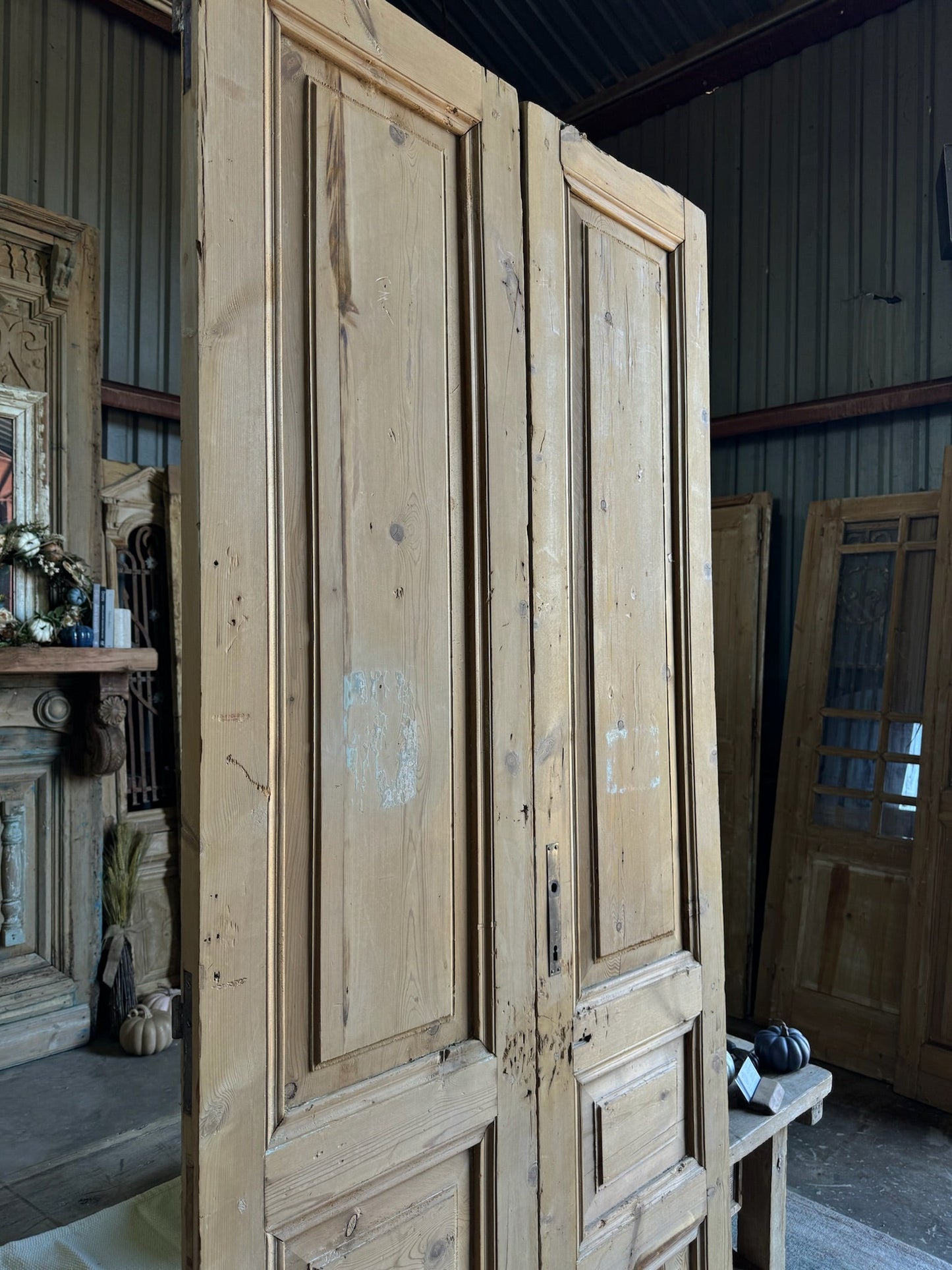 3 Panel Antique Solid French Doors - 39x97 E33 - Magnolia Antique Door Co.