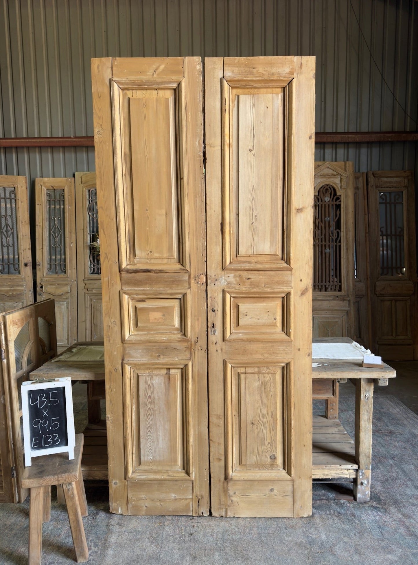 3 Panel Raised Molding Antique French Doors - 43.5x94.5 E133 - Magnolia Antique Door Co.