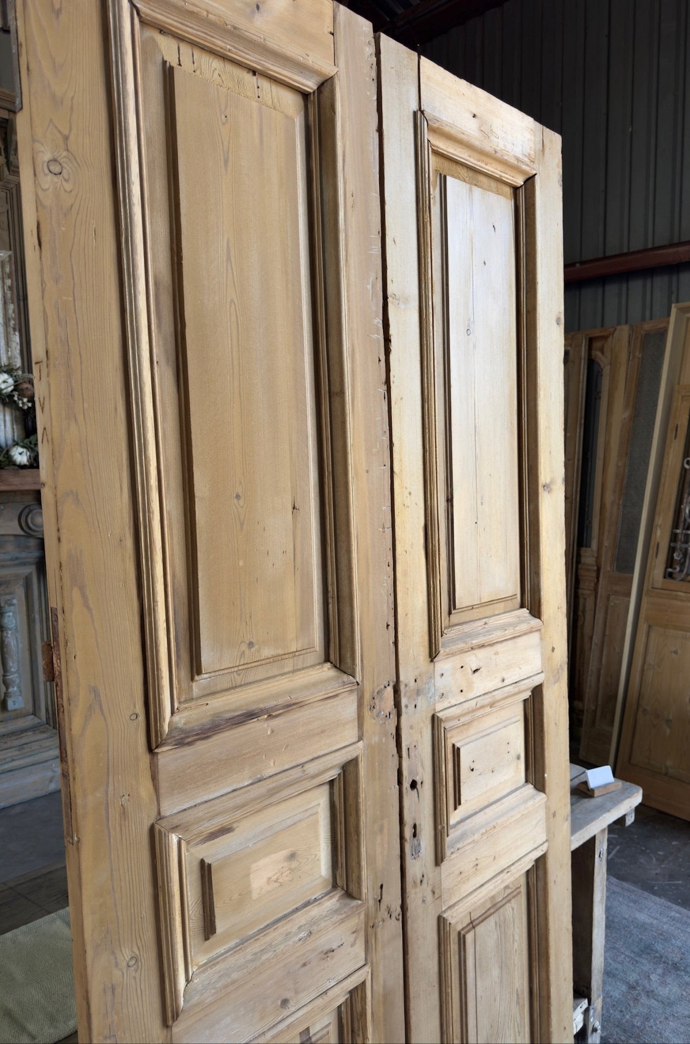 3 Panel Raised Molding Antique French Doors - 43.5x94.5 E133 - Magnolia Antique Door Co.