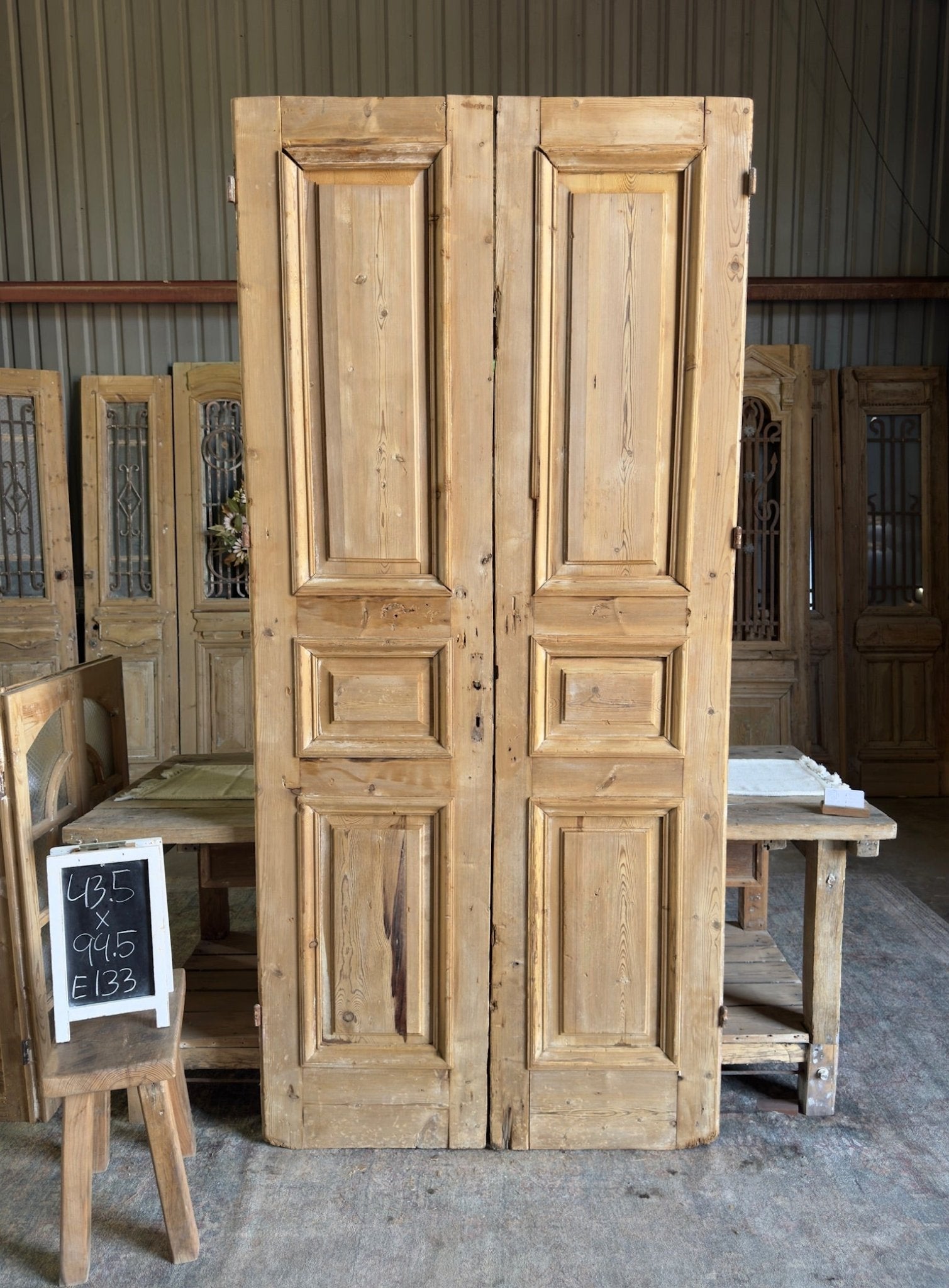 3 Panel Raised Molding Antique French Doors - 43.5x94.5 E133 - Magnolia Antique Door Co.