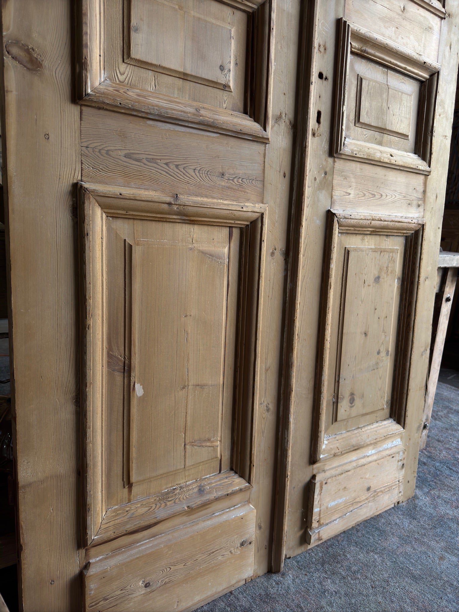 3 Panel Raised Molding Antique French Doors - 46x94.5 E102 - Magnolia Antique Door Co.