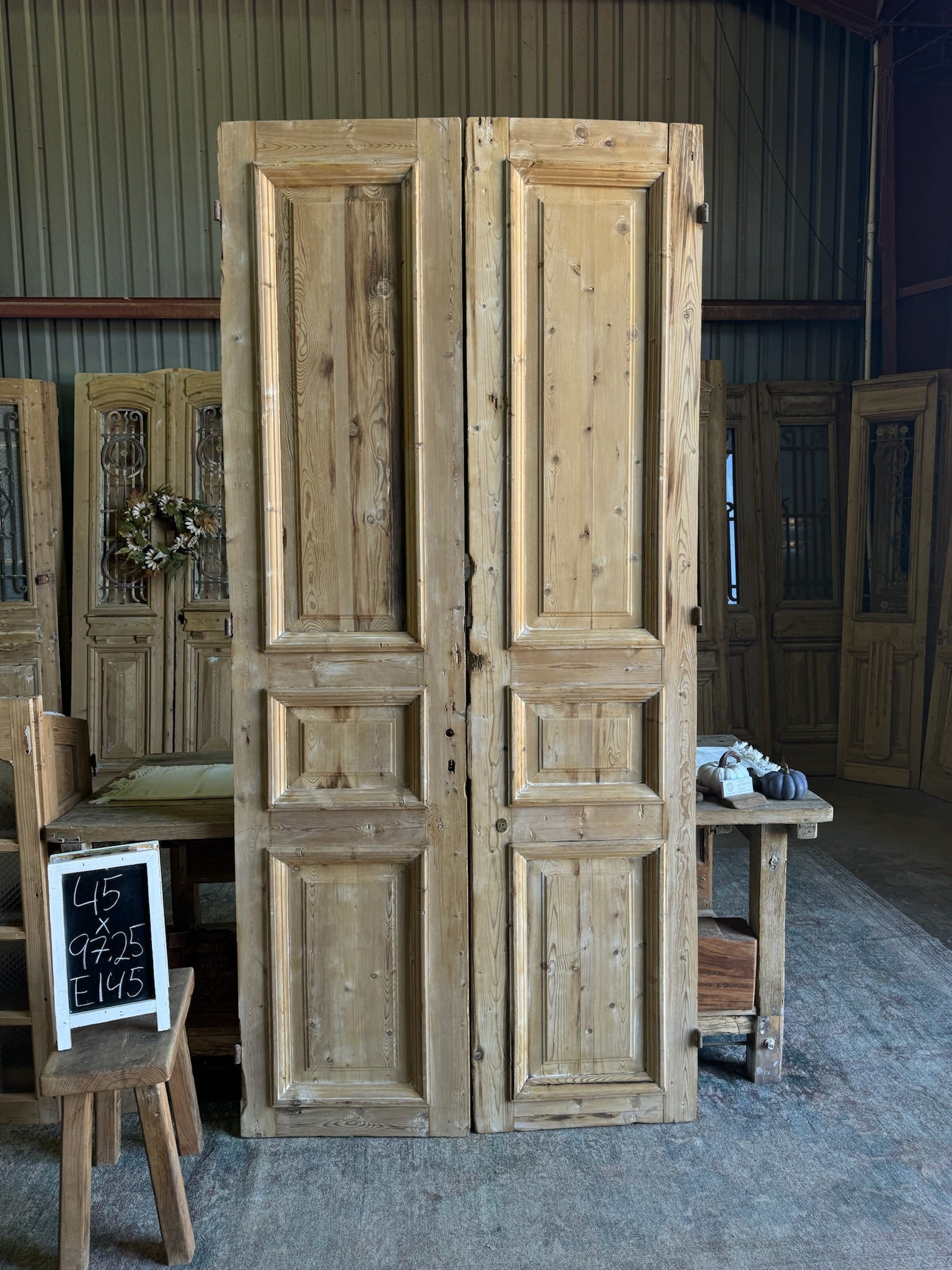 3 Panel Raised Molding French Doors - 45x97.25 E145 - Magnolia Antique Door Co.