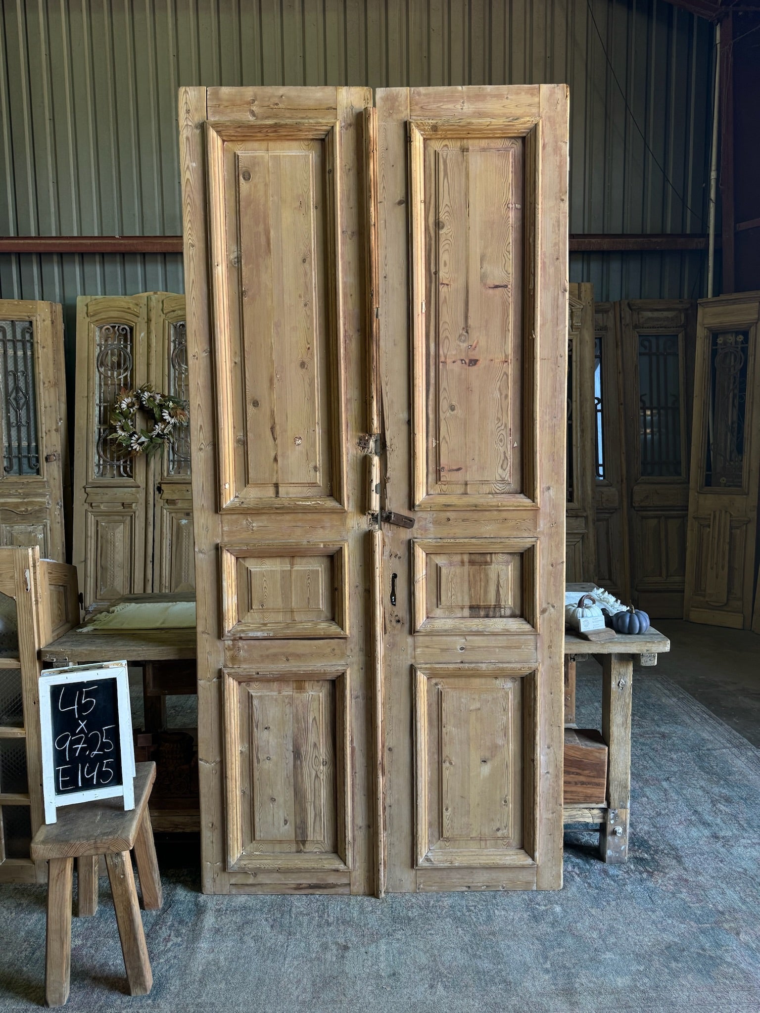 3 Panel Raised Molding French Doors - 45x97.25 E145 - Magnolia Antique Door Co.