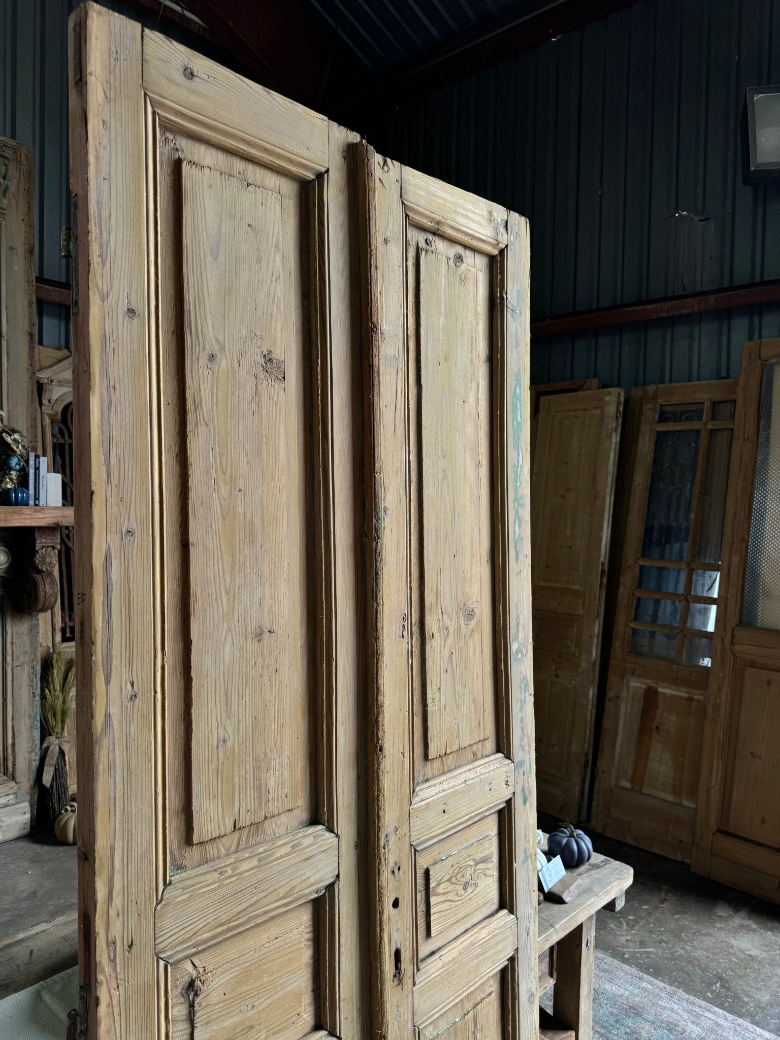 3 Panel Solid Antique French Doors - 36x91 E35 - Magnolia Antique Door Co.