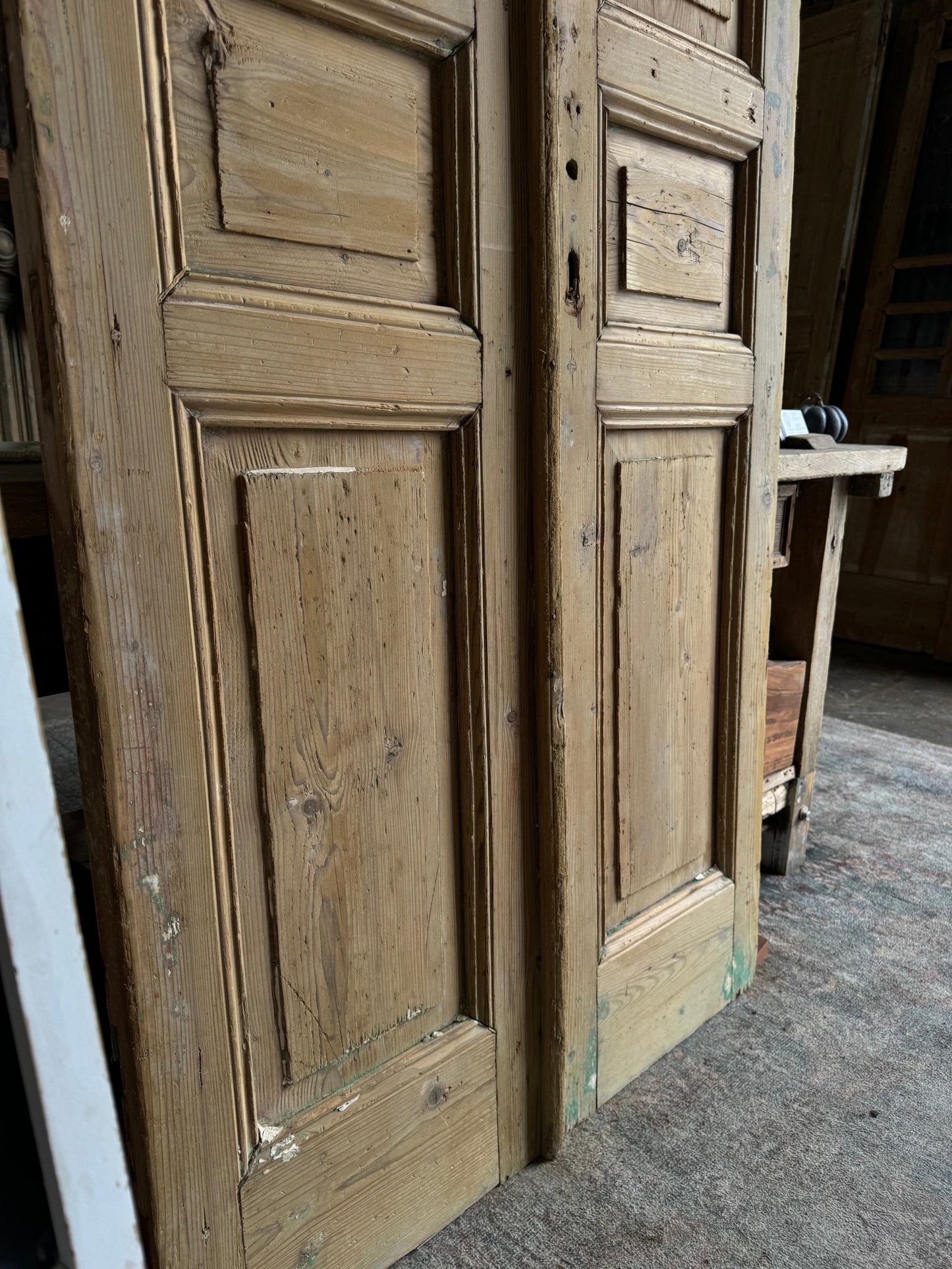 3 Panel Solid Antique French Doors - 36x91 E35 - Magnolia Antique Door Co.