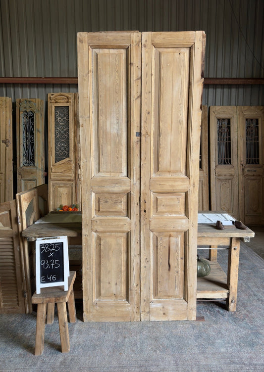 3 Panel Solid Antique French Doors - 38.25x93.75 E46 - Magnolia Antique Door Co.