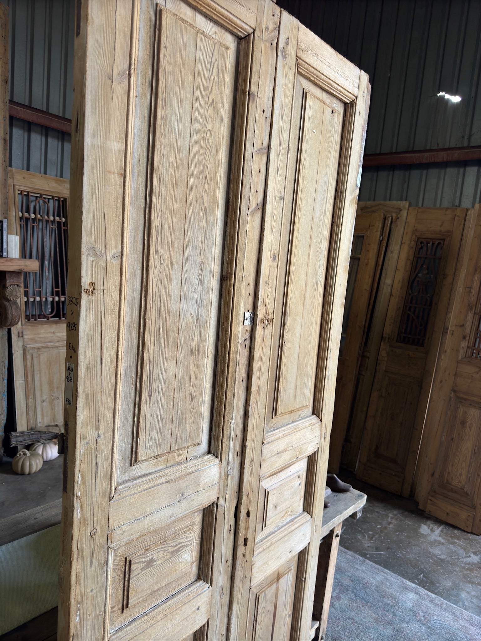 3 Panel Solid Antique French Doors - 38.25x93.75 E46 - Magnolia Antique Door Co.