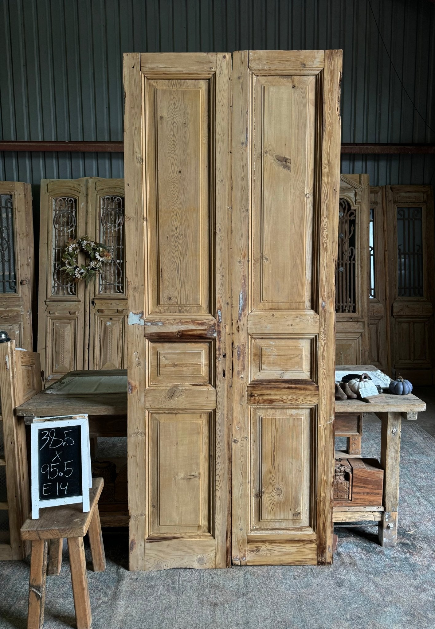 3 Panel Solid Antique French Doors - 38.5x95.5 E14 - Magnolia Antique Door Co.