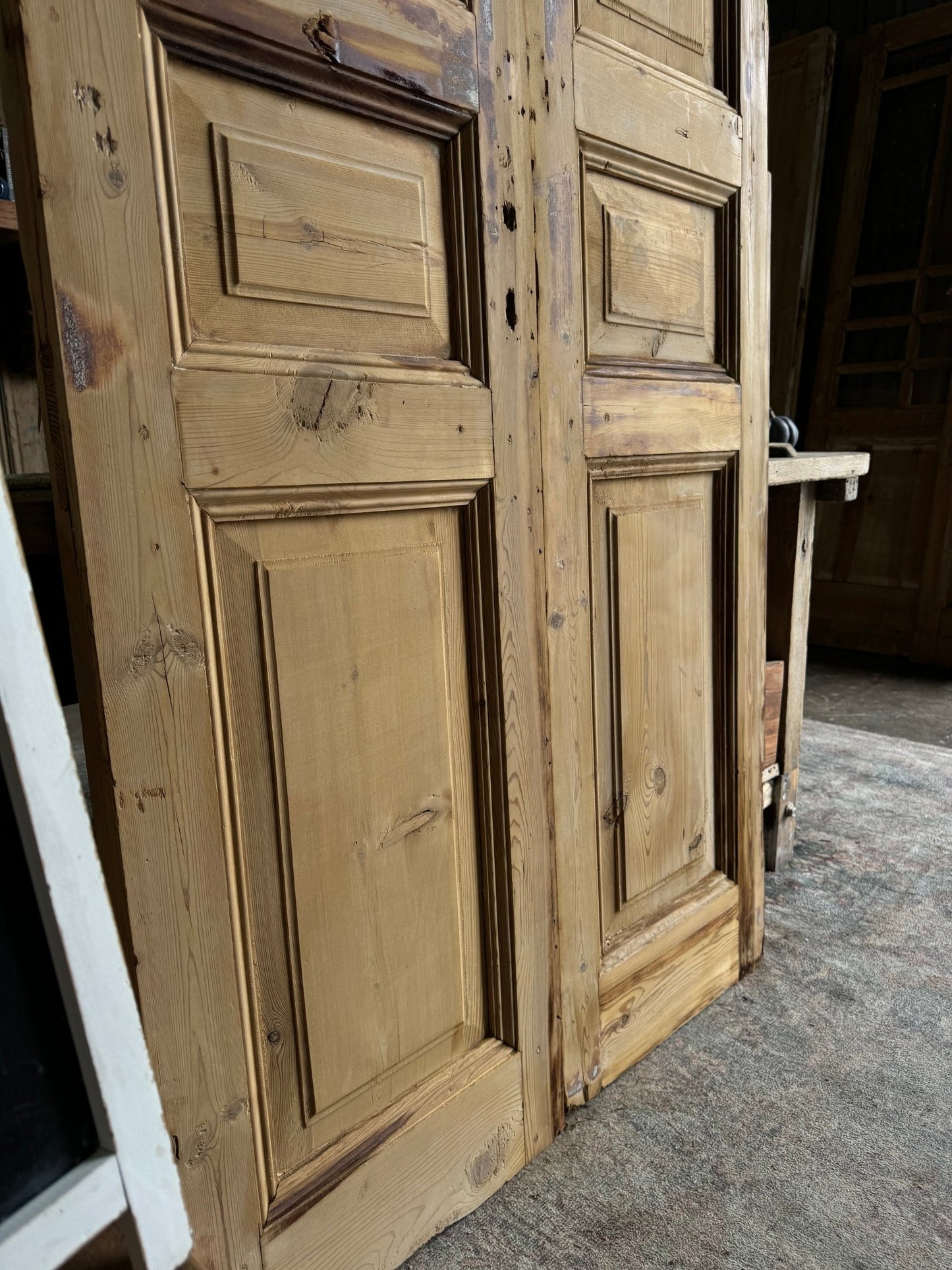 3 Panel Solid Antique French Doors - 38.5x95.5 E14 - Magnolia Antique Door Co.