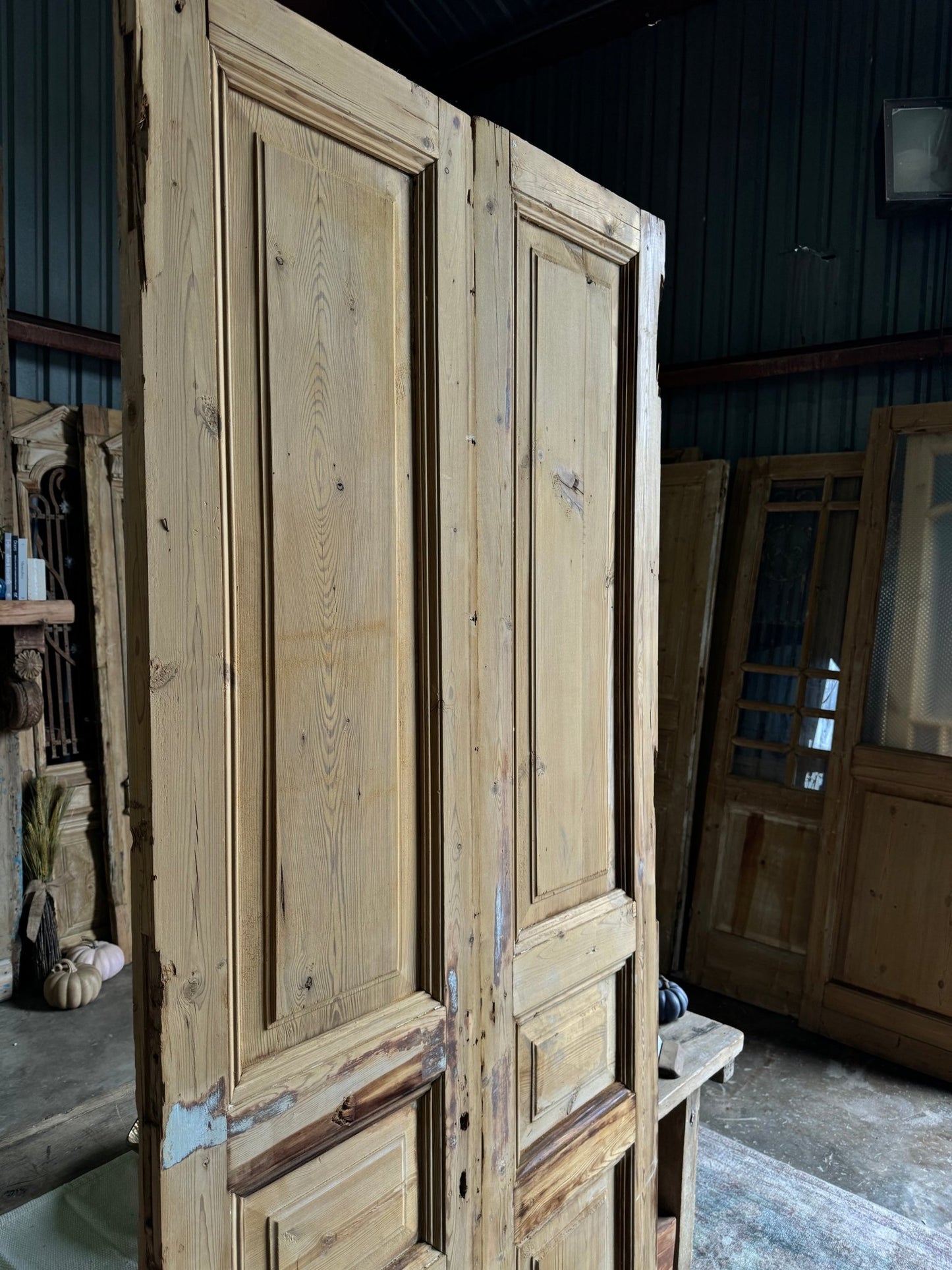 3 Panel Solid Antique French Doors - 38.5x95.5 E14 - Magnolia Antique Door Co.