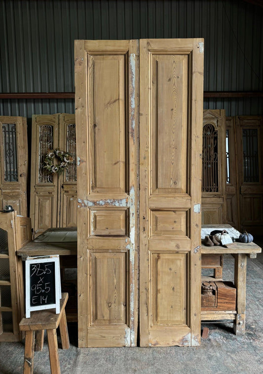 3 Panel Solid Antique French Doors - 38.5x95.5 E14 - Magnolia Antique Door Co.