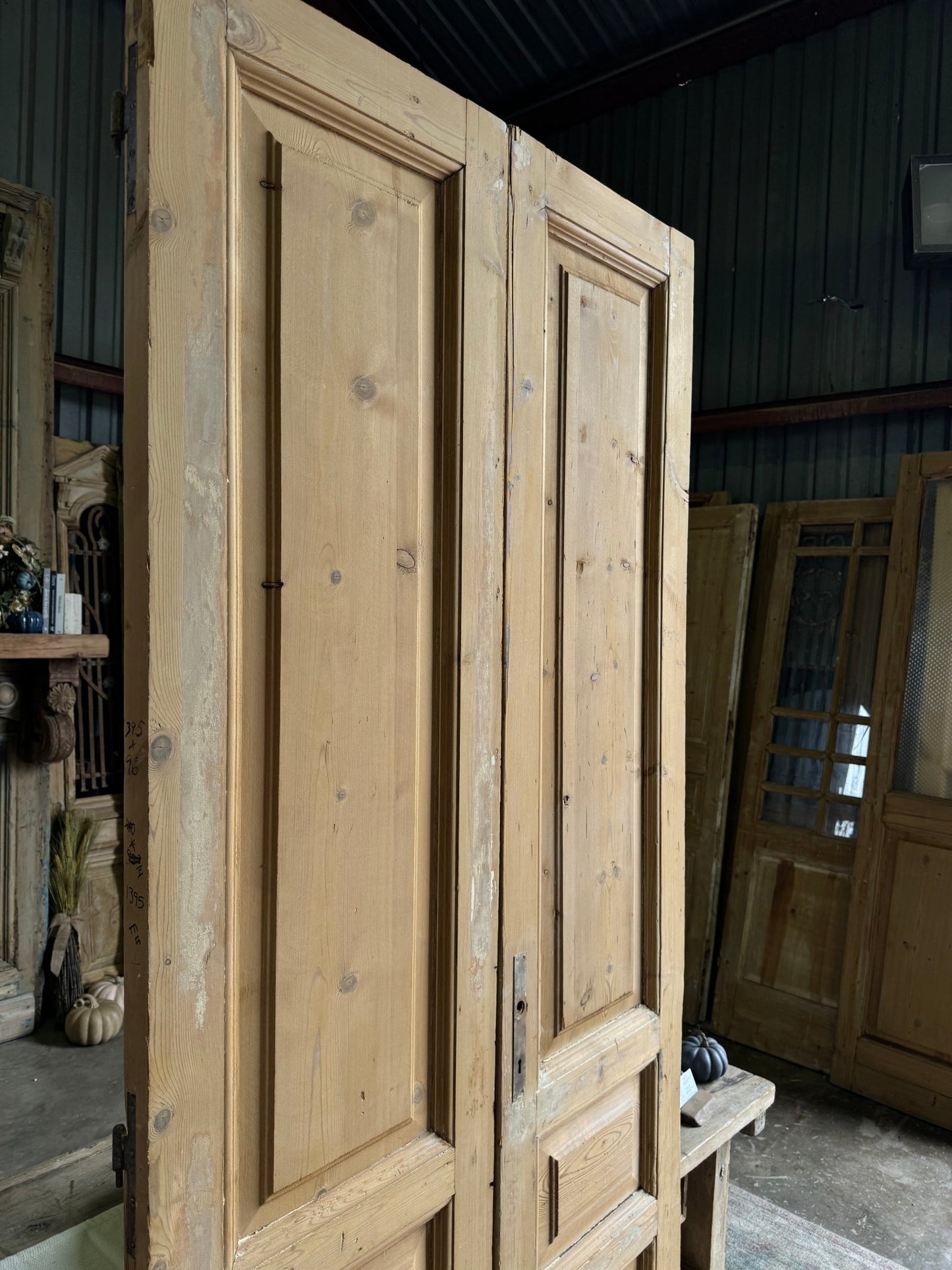 3 Panel Solid Antique French Doors - 39.5x96 E15 - Magnolia Antique Door Co.