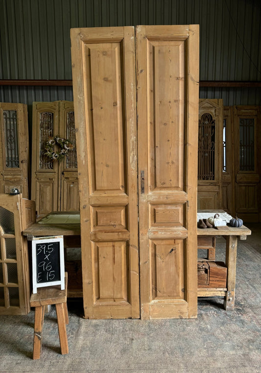 3 Panel Solid Antique French Doors - 39.5x96 E15 - Magnolia Antique Door Co.