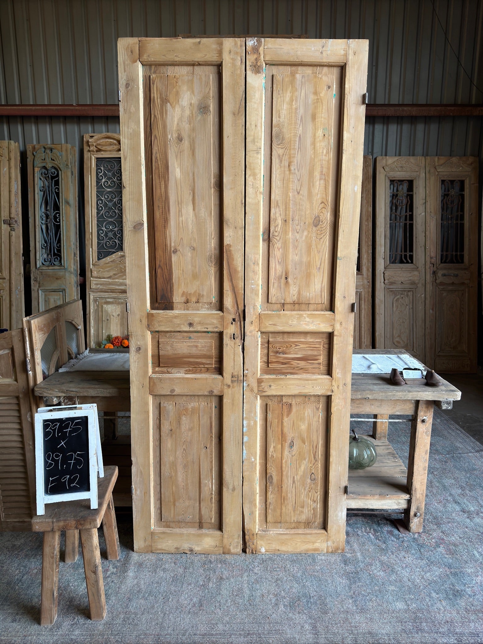 3 Panel Solid Antique French Doors - 39.75x89.75 F92 - Magnolia Antique Door Co.