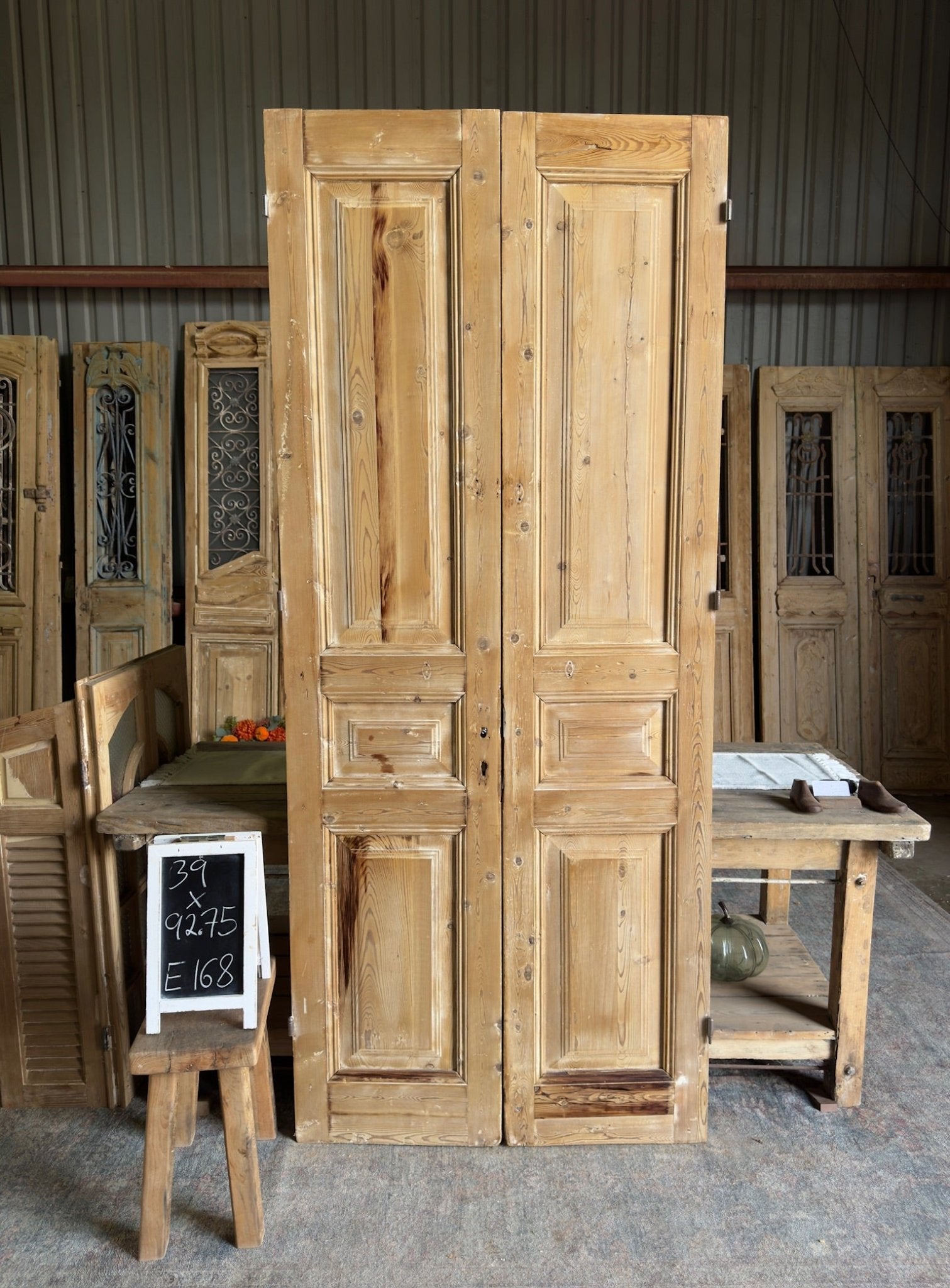 3 Panel Solid Antique French Doors - 39x92.75 E168 - Magnolia Antique Door Co.