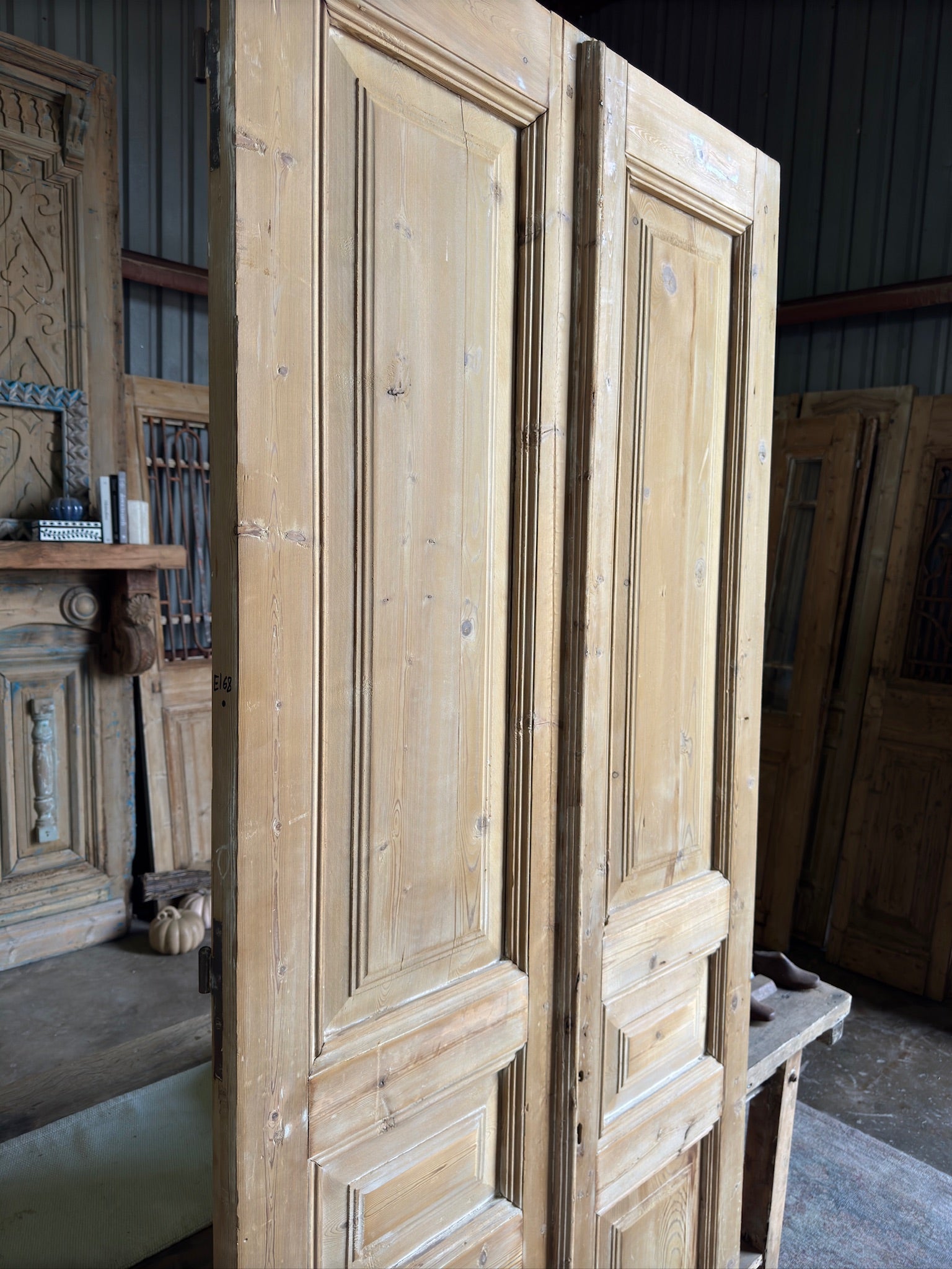 3 Panel Solid Antique French Doors - 39x92.75 E168 - Magnolia Antique Door Co.