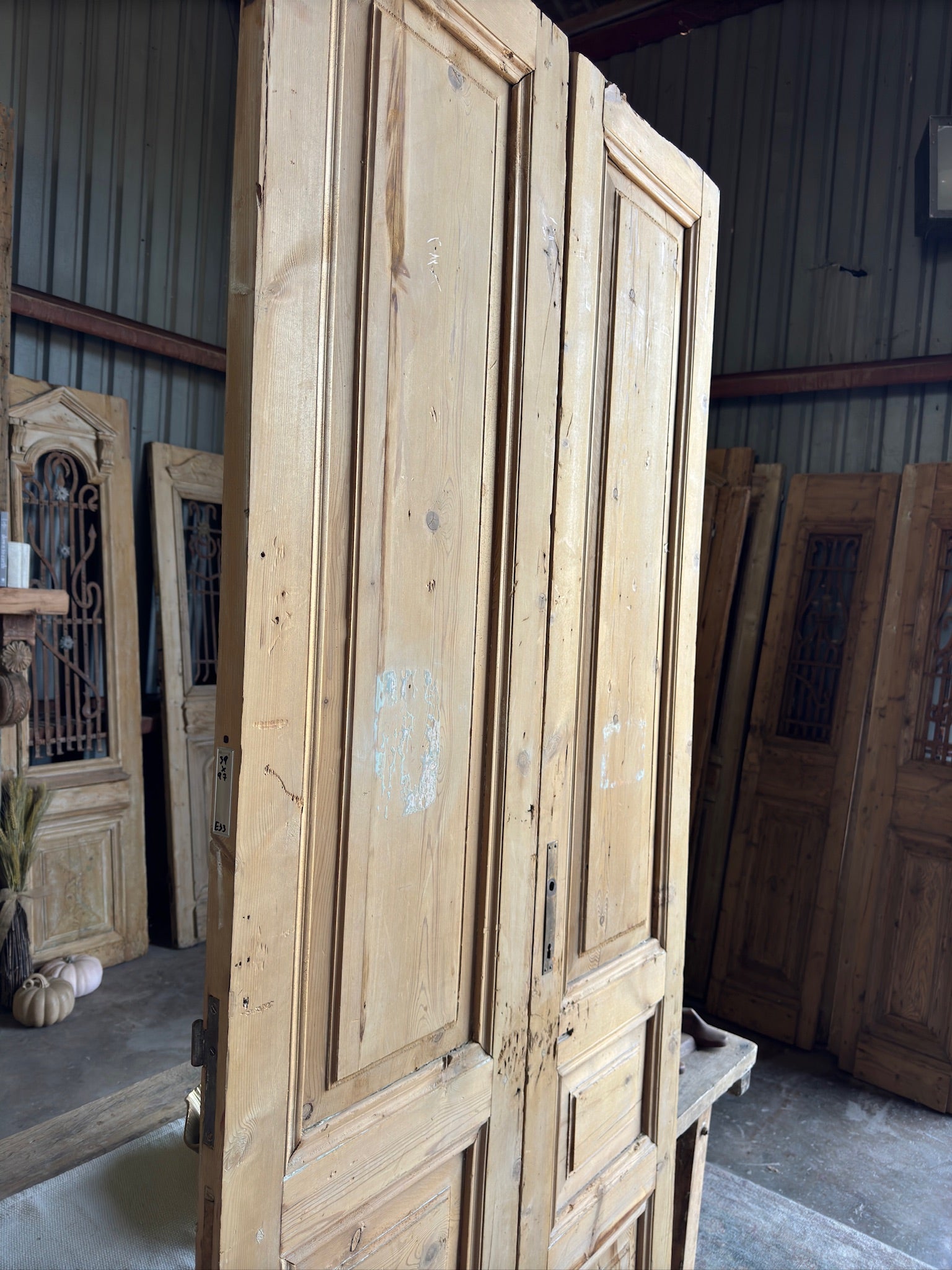 3 Panel Solid Antique French Doors - 39x97.75 E33 - Magnolia Antique Door Co.