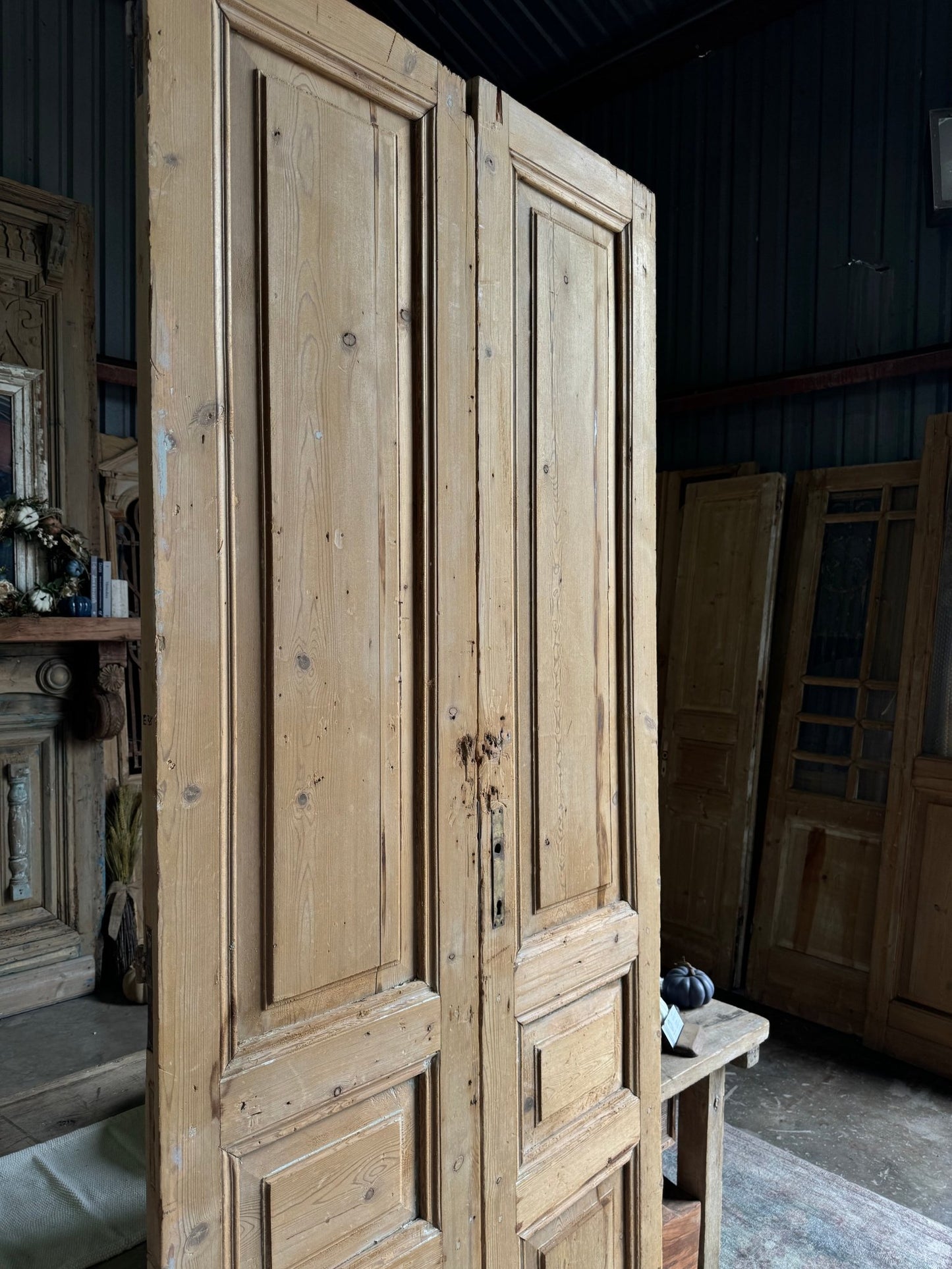 3 Panel Solid Antique French Doors - 39x98 E38 - Magnolia Antique Door Co.