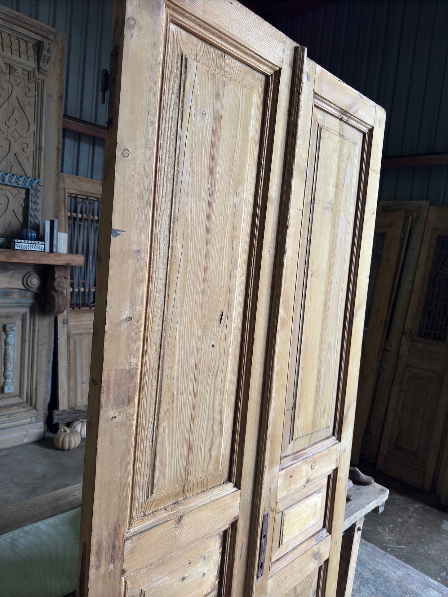 3 Panel Solid Antique French Doors - 40.25x91 E50 - Magnolia Antique Door Co.