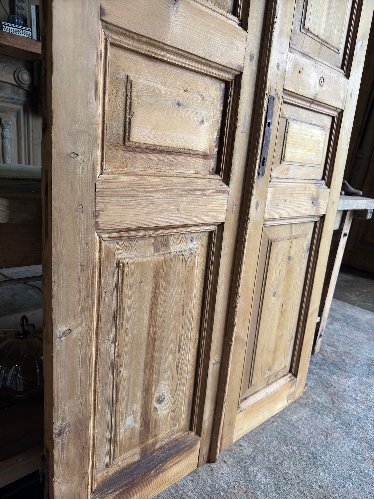 3 Panel Solid Antique French Doors - 40.25x91 E50 - Magnolia Antique Door Co.