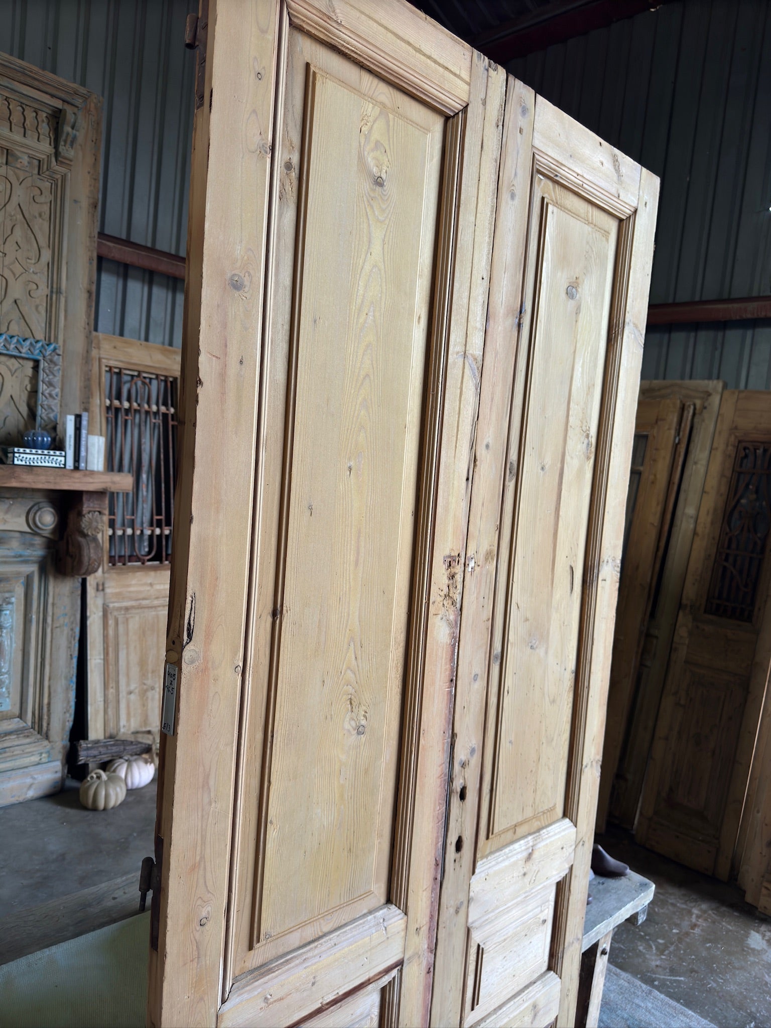 3 Panel Solid Antique French Doors - 40.5x96.5 E13 - Magnolia Antique Door Co.