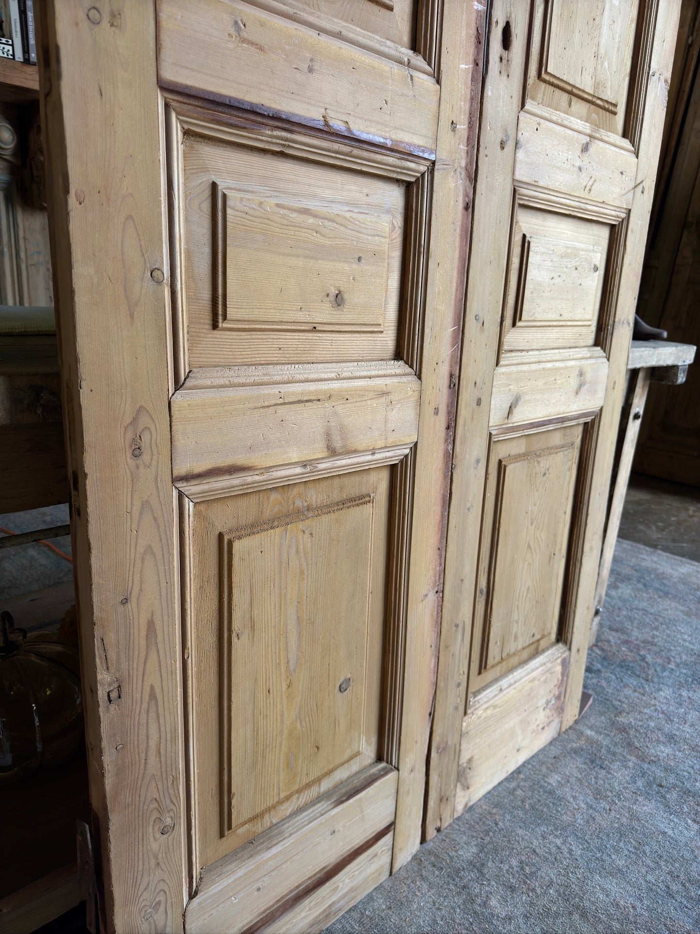 3 Panel Solid Antique French Doors - 40.5x96.5 E13 - Magnolia Antique Door Co.