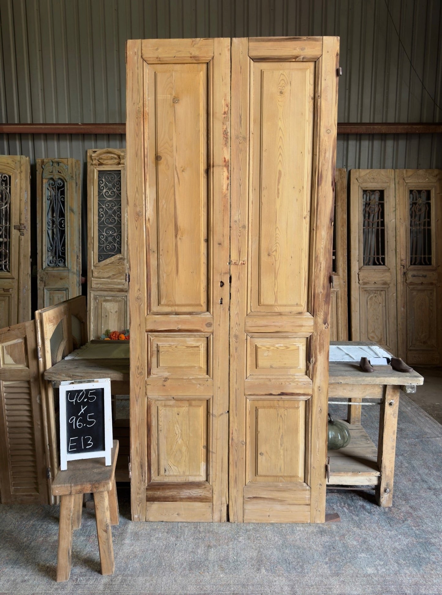 3 Panel Solid Antique French Doors - 40.5x96.5 E13 - Magnolia Antique Door Co.