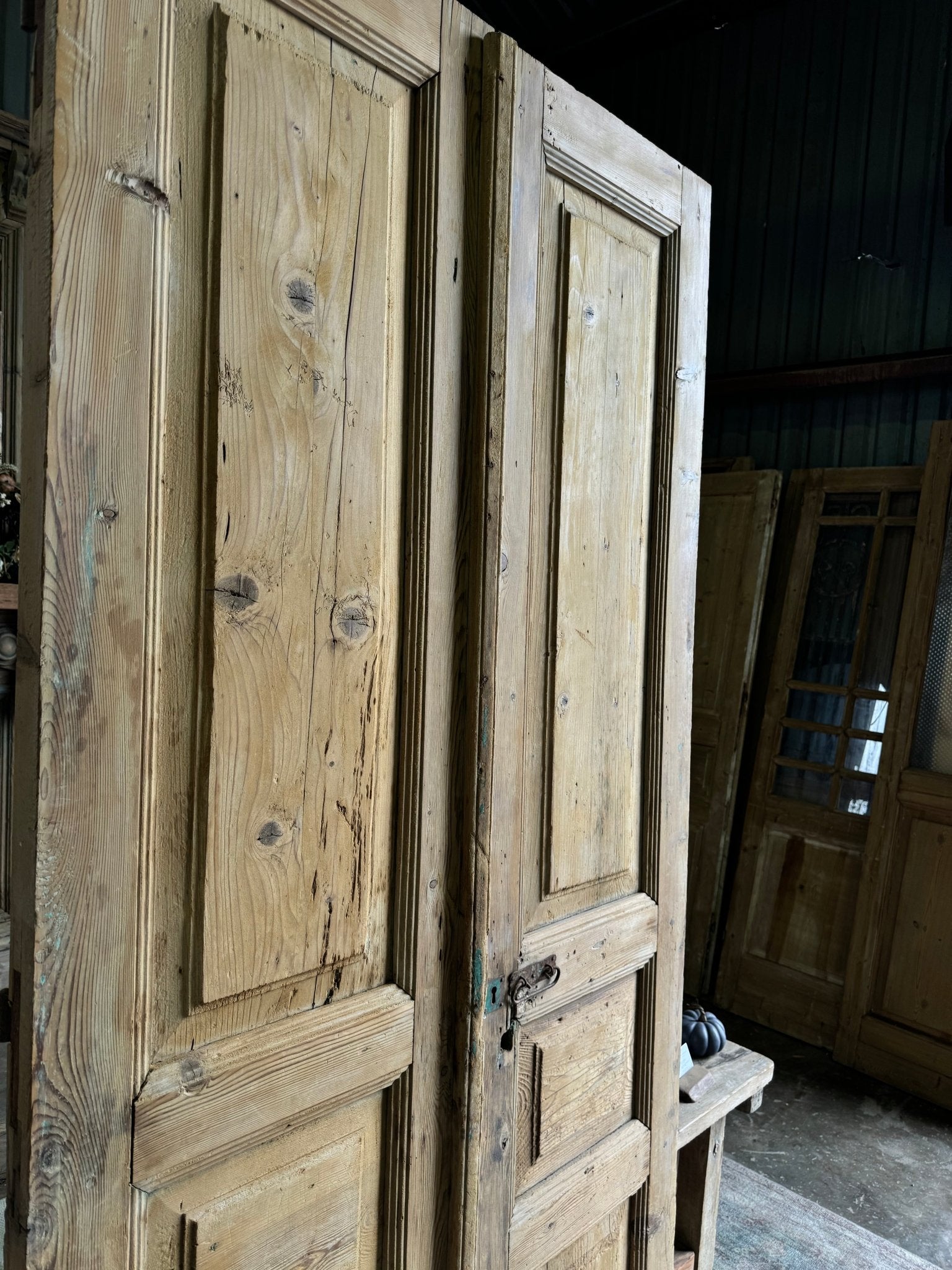 3 Panel Solid Antique French Doors - 42.5x97.25 E17 - Magnolia Antique Door Co.