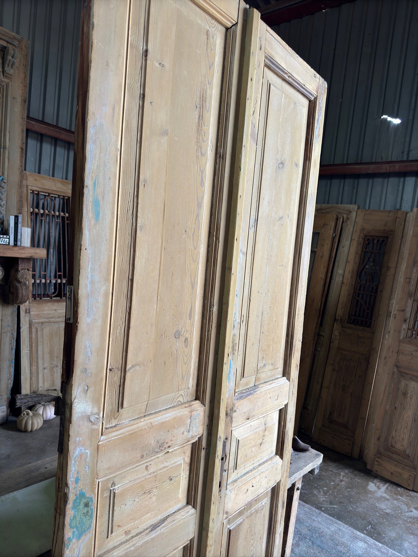 3 Panel Solid Antique French Doors - 42X99 E5 - Magnolia Antique Door Co.