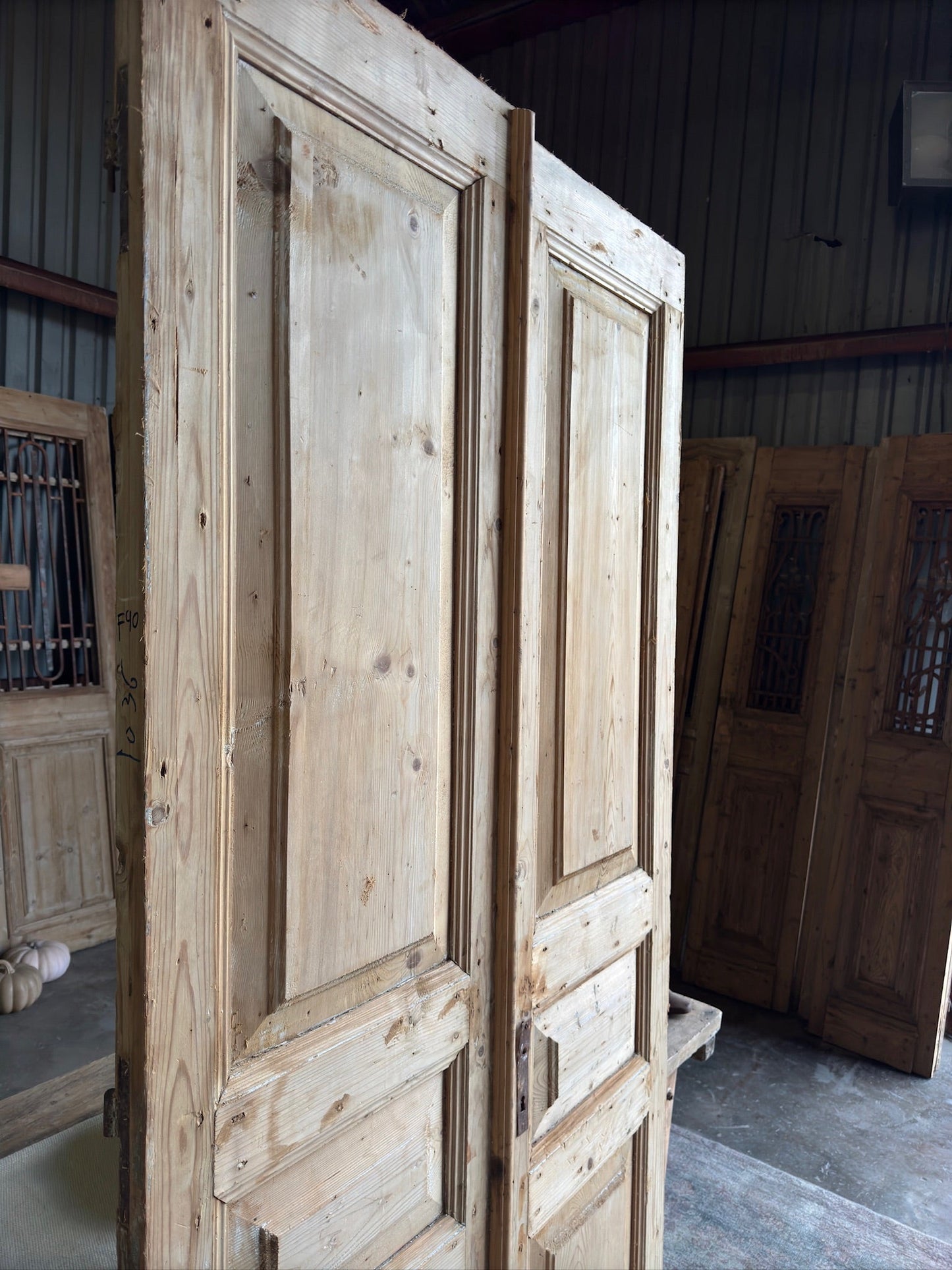 3 Panel Solid Antique French Doors - 43.5x91.75 F90 - Magnolia Antique Door Co.