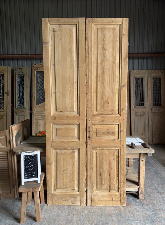 3 Panel Solid Antique French Doors - 43.5x99.5 E92 - Magnolia Antique Door Co.