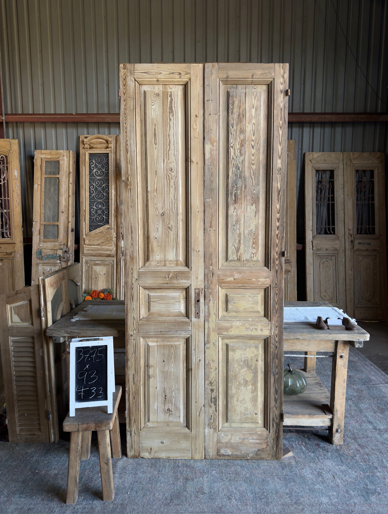 3 Panel Solid French Antique Doors - 37.75x93 F33 - Magnolia Antique Door Co.