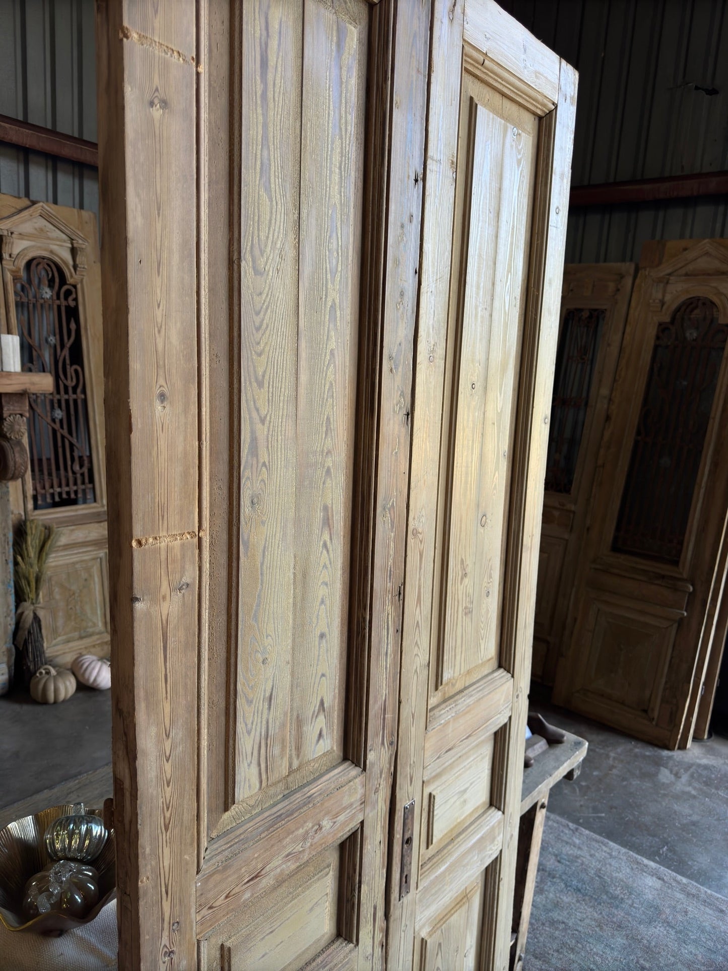 3 Panel Solid French Antique Doors - 37.75x93 F33 - Magnolia Antique Door Co.