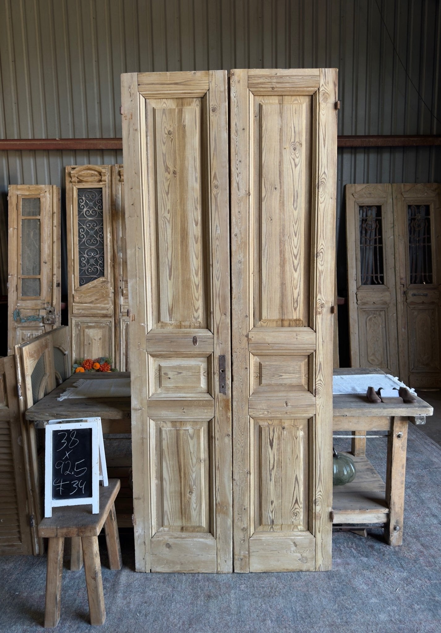 3 Panel Solid French Antique Doors - 38x92.5 F34 - Magnolia Antique Door Co.