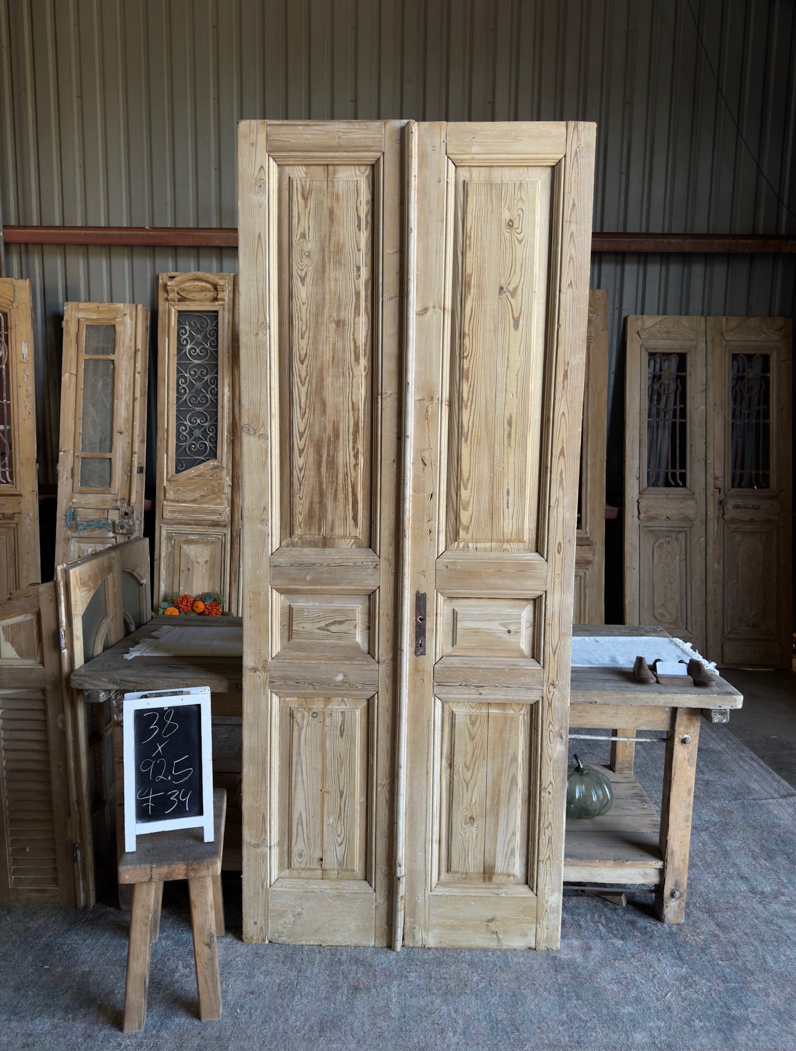 3 Panel Solid French Antique Doors - 38x92.5 F34 - Magnolia Antique Door Co.